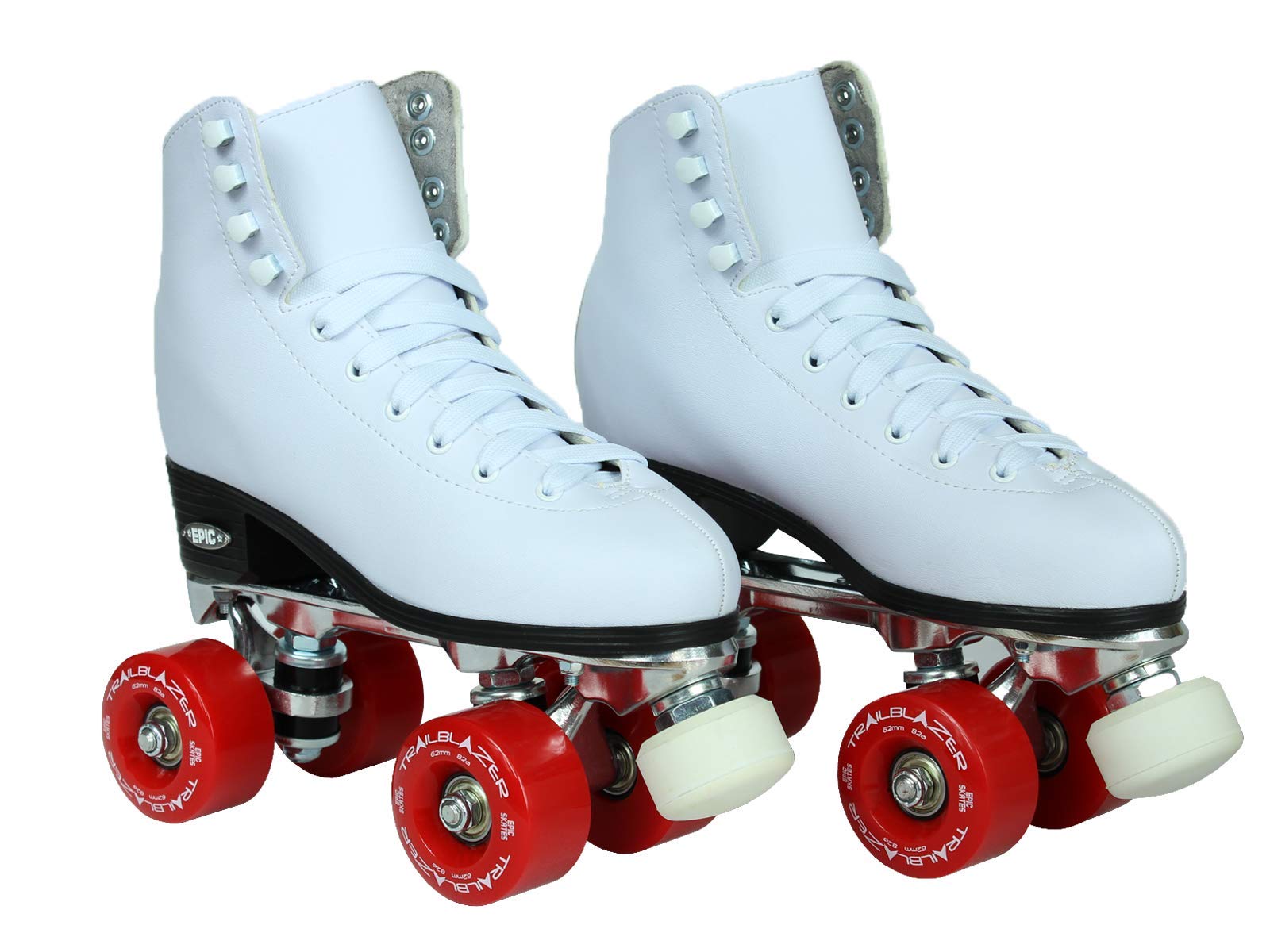 Epic Skates Classic White Roller Skates with Red Wheels - Perfect for Outdoor Skating, Rinks, and Fitness - Women & Men Retro Style Quad Skates