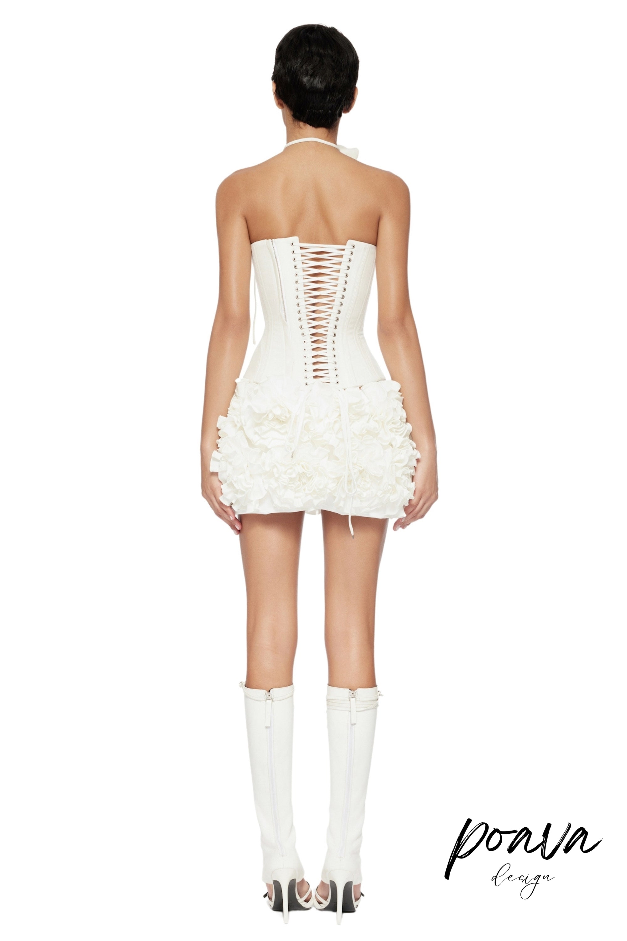 Elegant White Corset Two-Piece Set with Floral Design - Perfect for Weddings, Parties & Special Occasions
