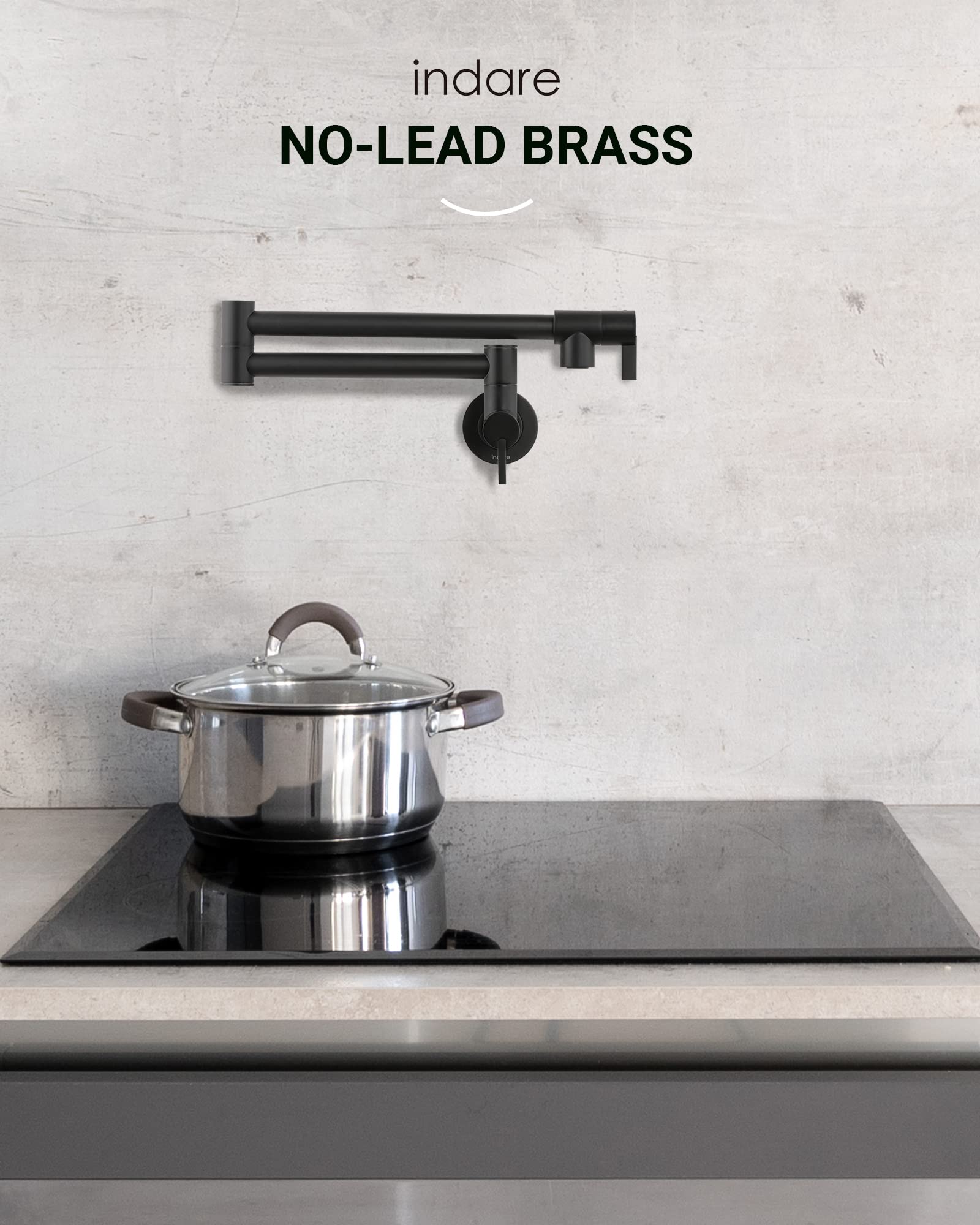 Premium Brass Wall Mount Pot Filler Faucet with Double Joint Swing Arms - Folding Kitchen Faucet for Easy Pot Filling - Ideal for Home Chefs & Busy Kitchens