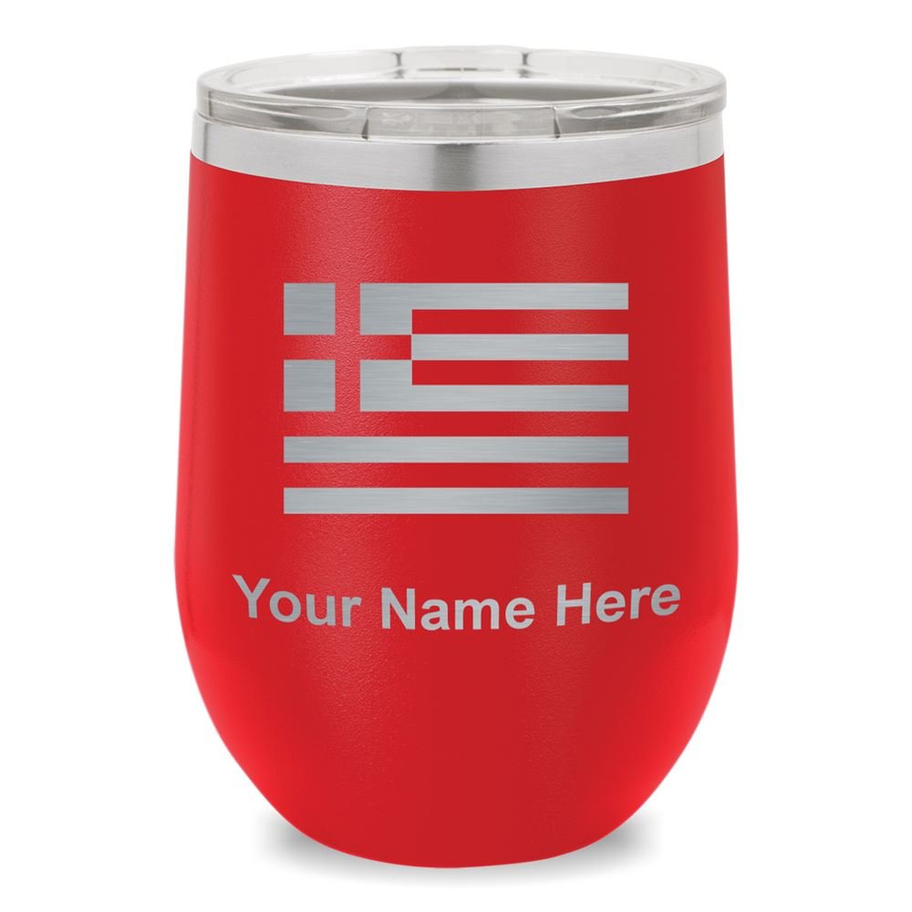 Greek Flag Wine Glass Tumbler - Personalized Engraved Stemware for Wine Lovers - Perfect for Greek Themed Parties, Gifts & Home Decor (Red)