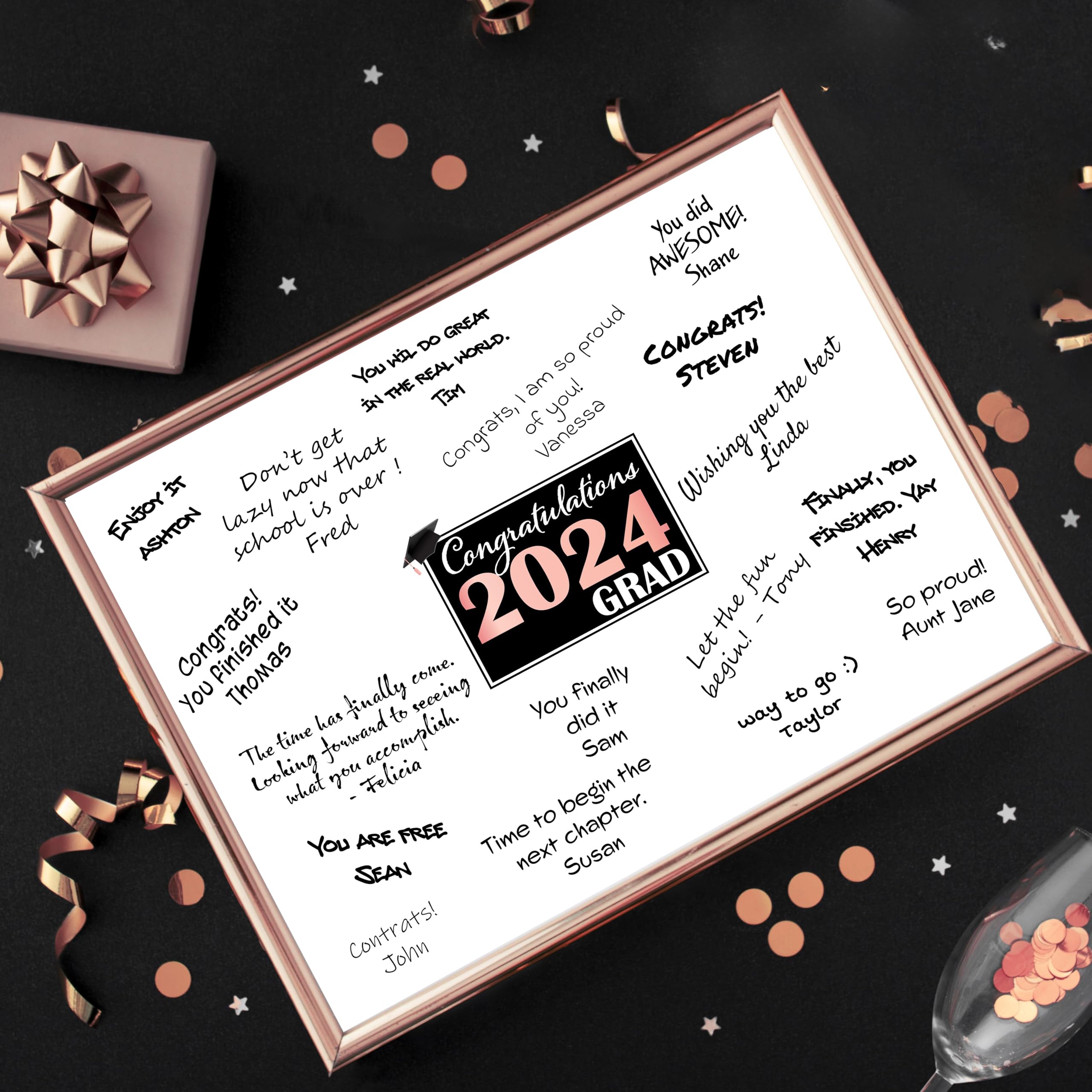 VAPARA DESIGNS 2024 Graduation Decorations - 12x16 Rose Gold Signature Poster (Unframed) for Class of 2024 - Perfect for Graduation Party Decor, Photo Backdrops & Senior Year Memories