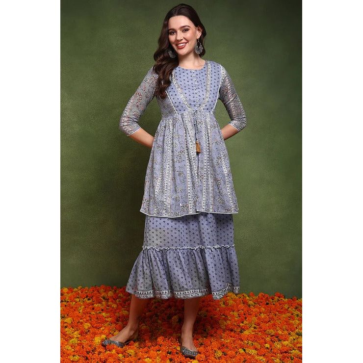 Stylish Blue Cotton Ethnic Dress for Women | Boho Chic Summer Maxi Dress | Perfect for Beach, Vacation & Casual Outings
