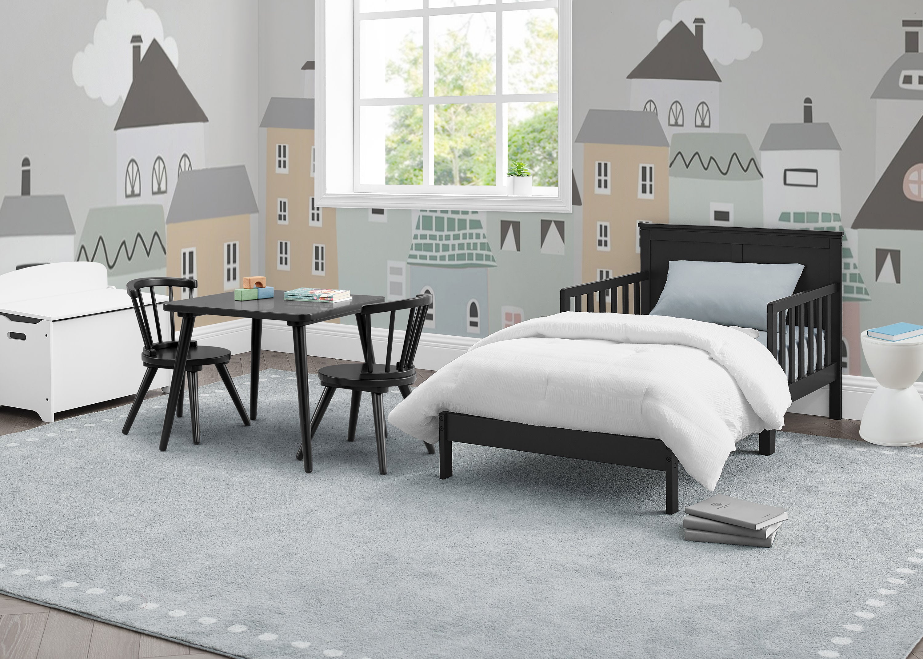 Collins Wood Toddler Bed - Solid Pine Wood Frame, Convertible Safety Rail, Non-Toxic Finish - Perfect for Nursery, Daycare & First Big Kid Bed Transition