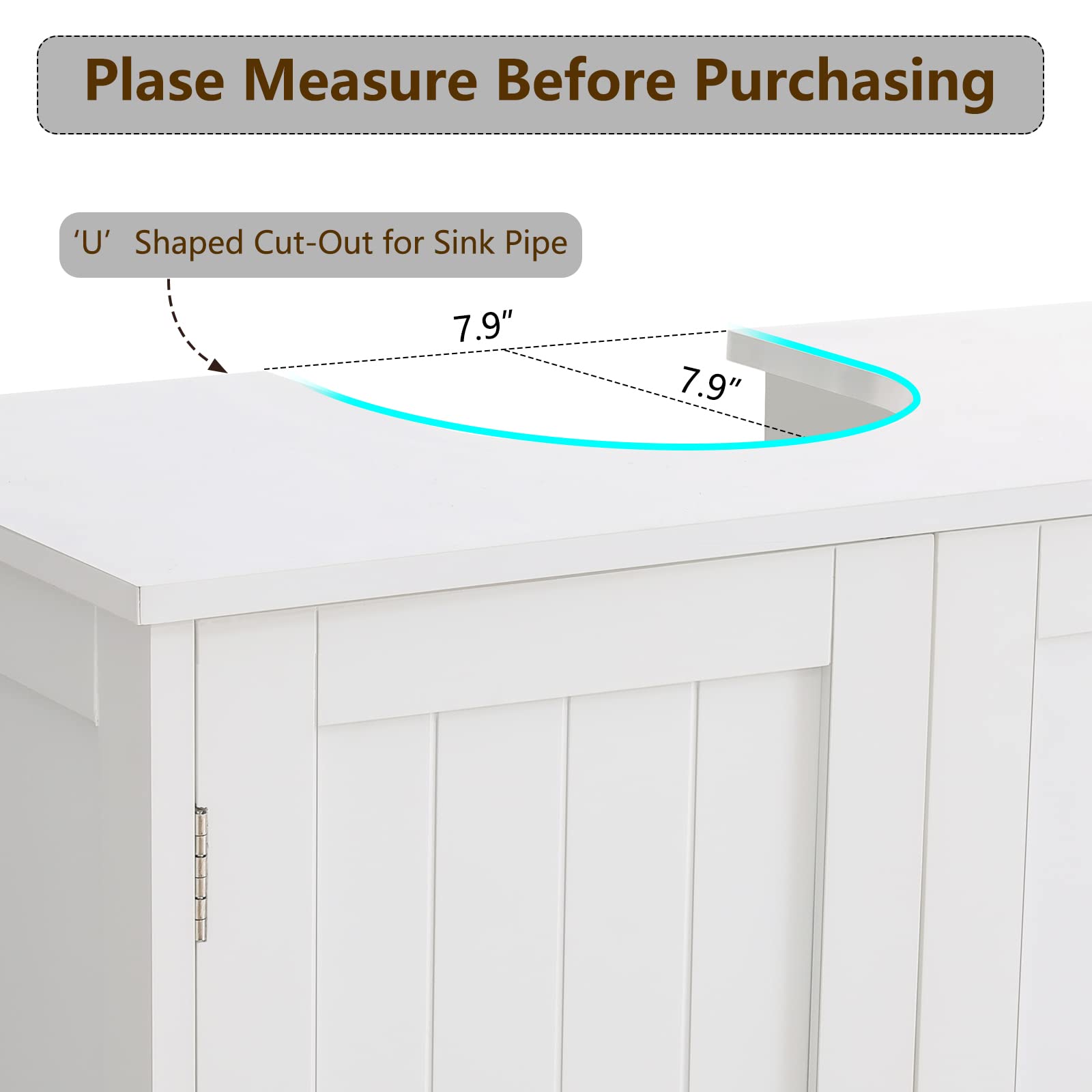 Iwell White U-Shaped Pedestal Sink Storage Cabinet with 2 Doors & Shelf - Under Sink Bathroom Organizer for Small Spaces, Vanity Storage Solution - Perfect for Bathroom, Laundry Room, or Powder Room Organization
