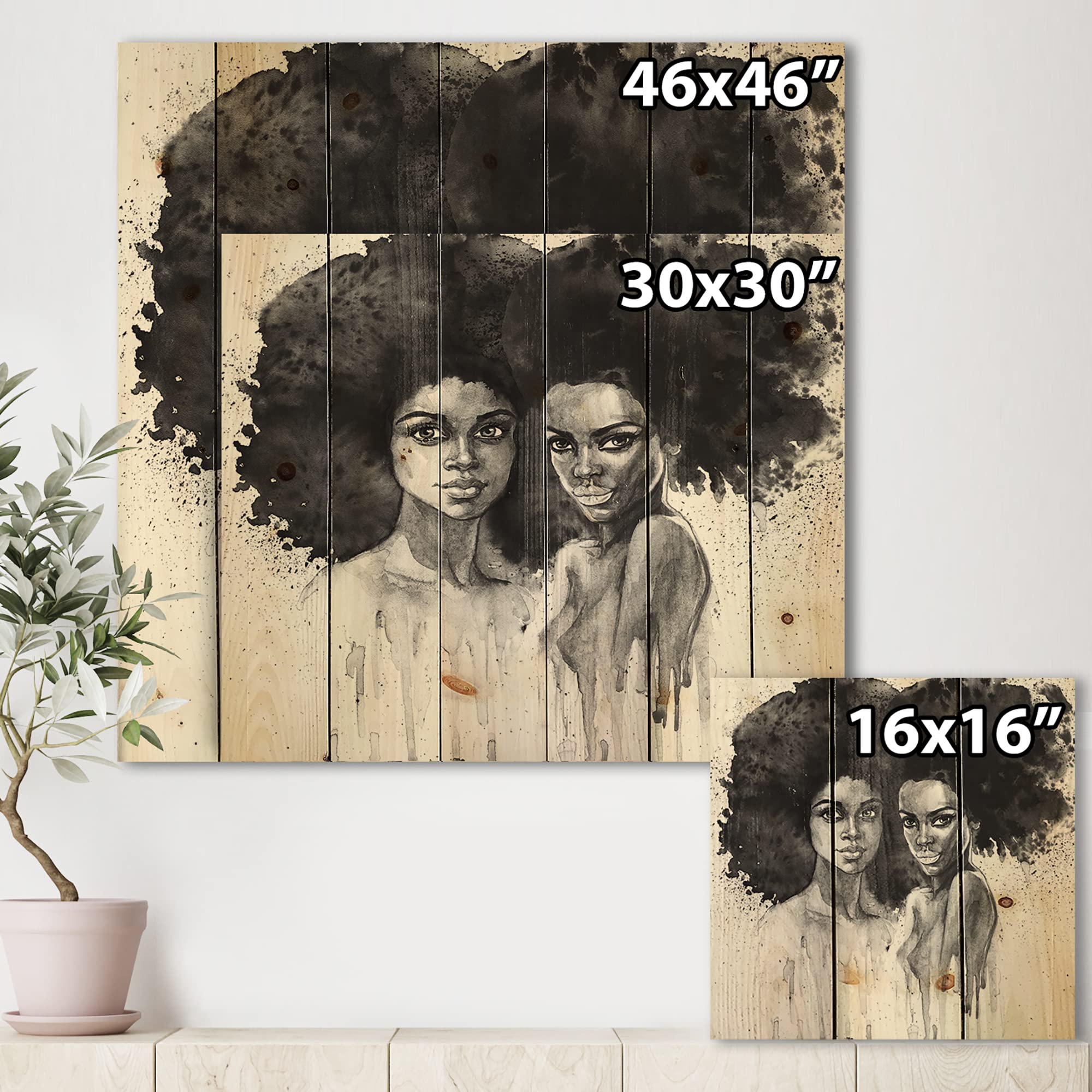 Modern African American Woman Portrait Wood Wall Art - Contemporary Black Wood Decor, Large Pine Wood Panel Print - Perfect for Living Room, Bedroom & Office Decor