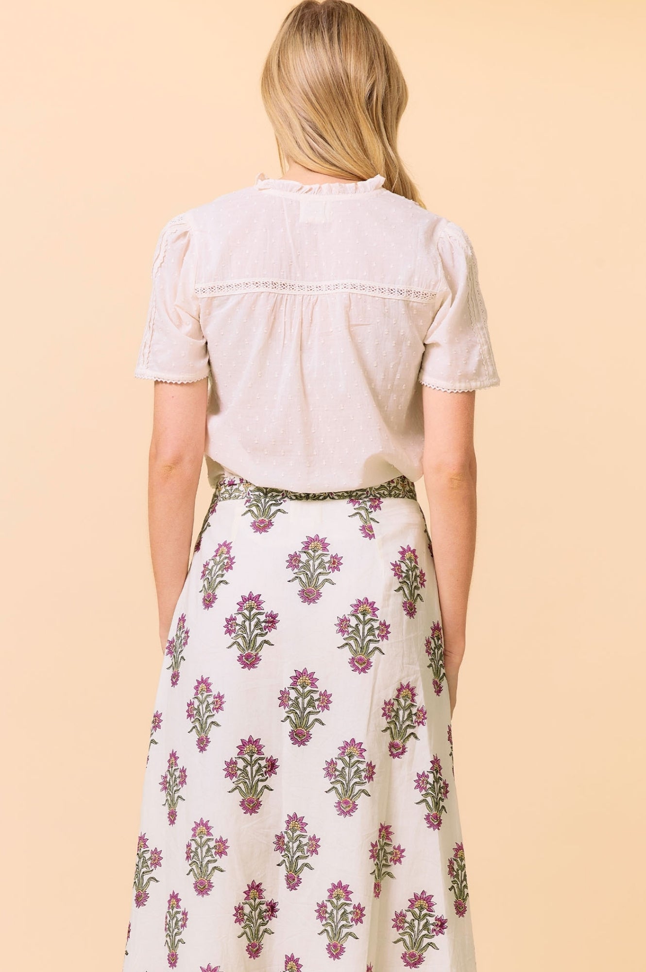 Vienna Short Sleeve Blouse for Women - Soft Cream Top with Floral Embroidery - Perfect for Summer Outfits, Office Wear & Casual Dates