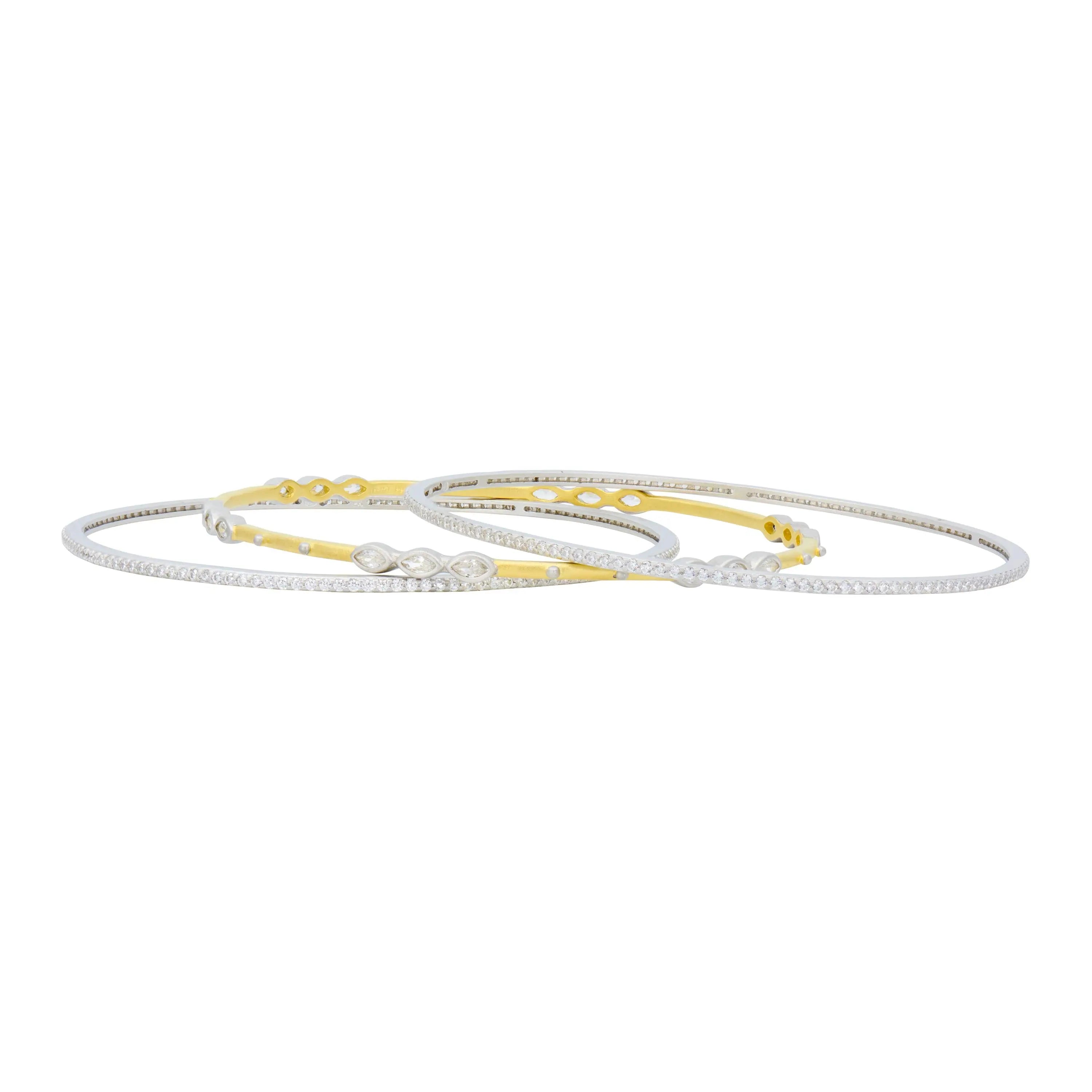 Signature Marquise Station 3 Stack Bangle - Elegant Layered Bracelet for Women, Perfect for Weddings, Parties & Everyday Wear