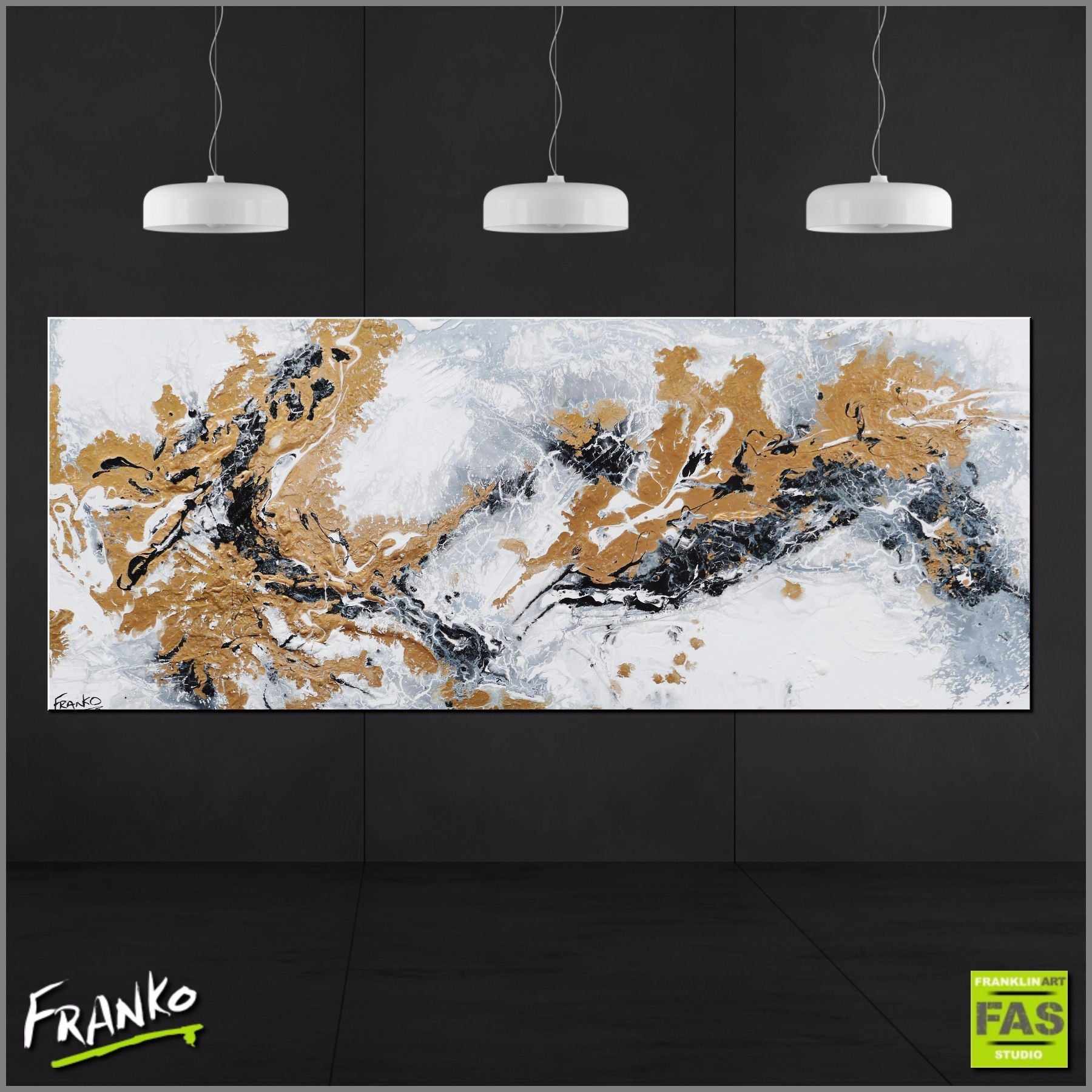 200cm x 80cm White Gold Abstract Canvas Painting - Modern Wall Art for Living Room, Bedroom & Office Decor