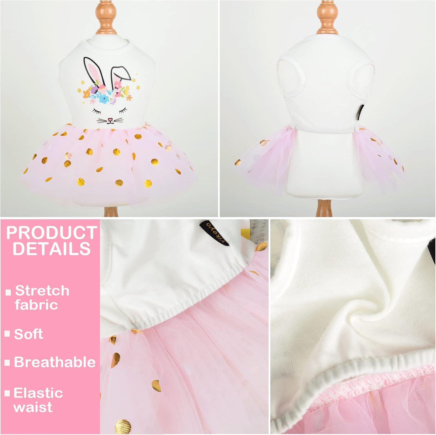 Easter Dog Dress for Small Dogs - Puppy Costume Outfit for Chihuahua, Yorkie & Cats - Rabbit Design X-Small Pet Clothing for Spring & Summer (Perfect for Easter Photos, Pet Parties & Seasonal Celebrations)