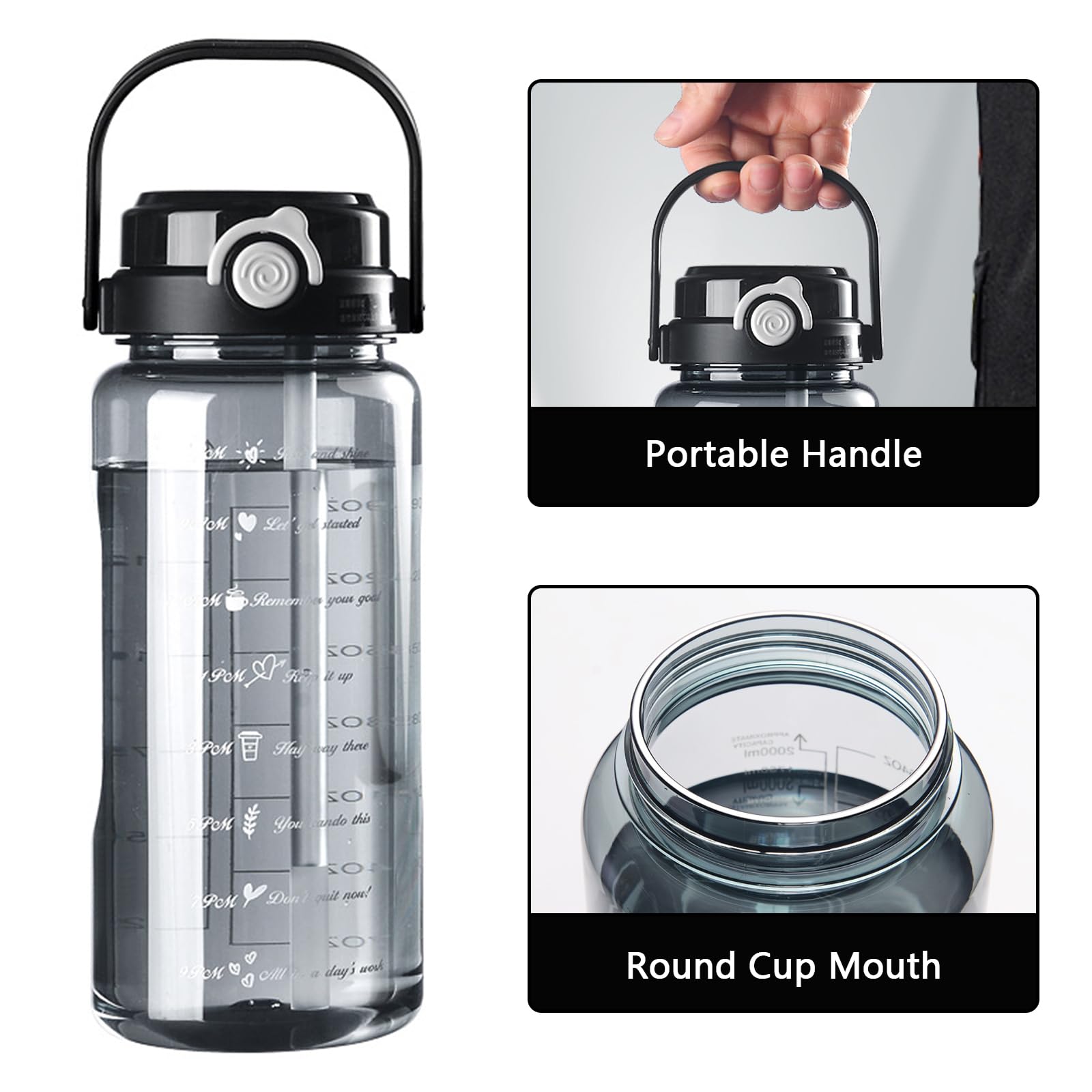 Nayuko 64oz Water Bottle with Straw & Time Marker - Leakproof for Gym, Sports & Outdoor
