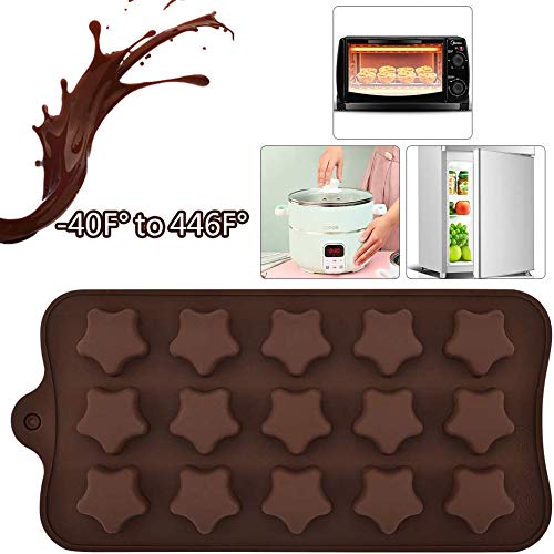 15 Cavity Silicone Chocolate Molds - Heart & Flower Shapes for Valentine's Day, DIY Candy, Cake Decor, Hot Cocoa, Jelly & Ice Cubes | Perfect for Romantic Gifts, Baking & Party Treats (Upside Star Design)