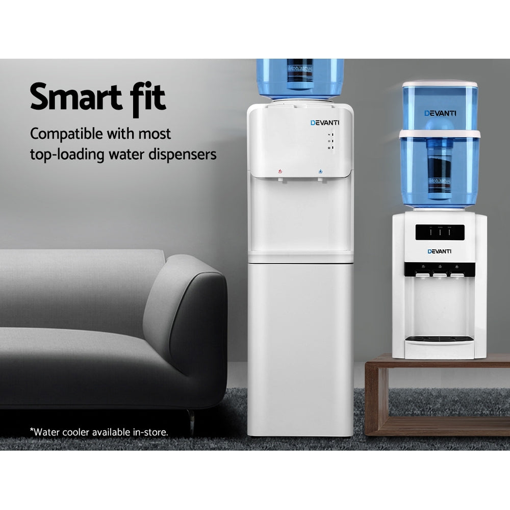 Devanti 22L Water Cooler Dispenser with Filter - Top Loading Bottle for Home & Office Use - Cold & Hot Water Dispenser for Drinking, Tea, Coffee