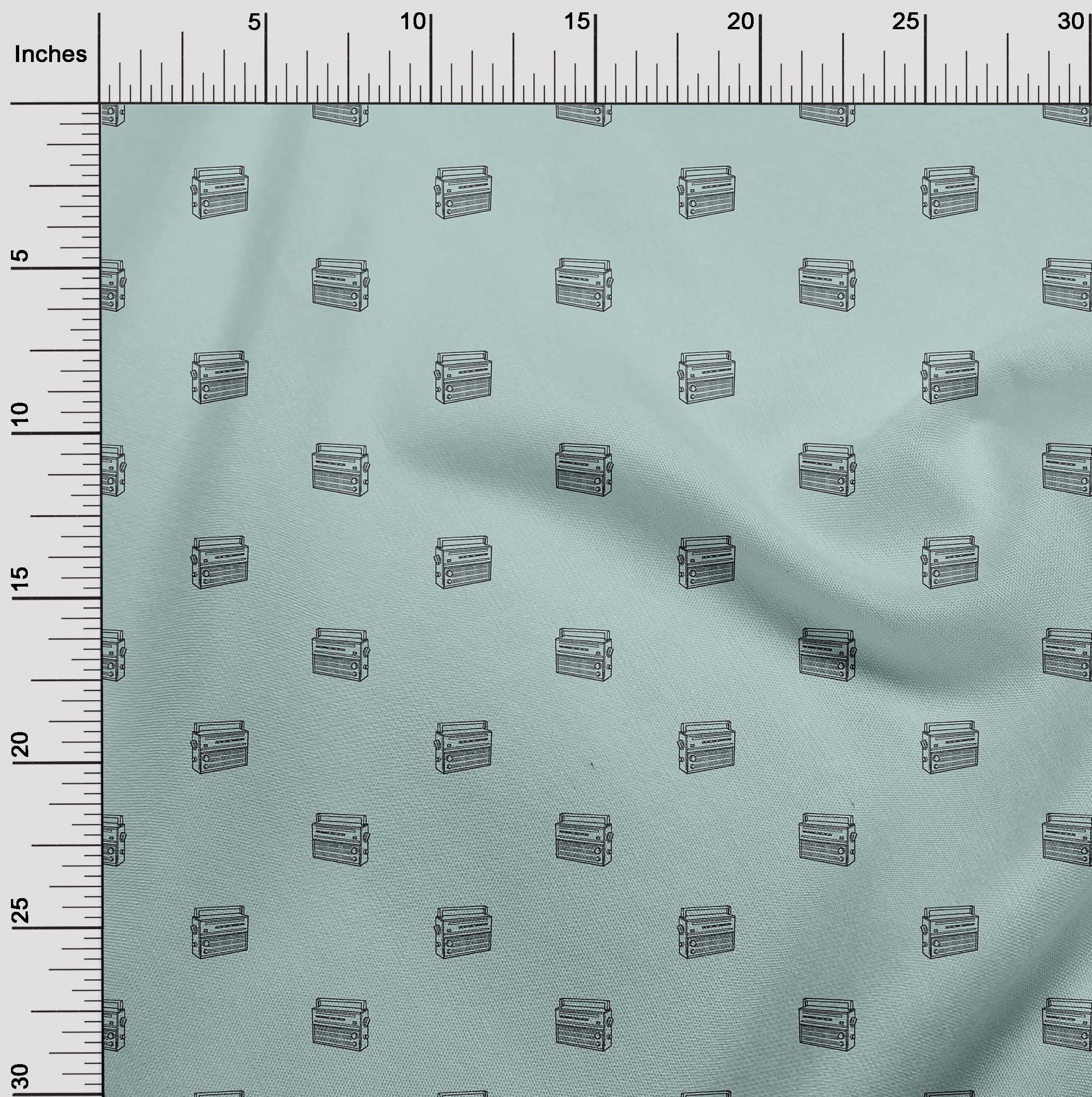 oneOone Cotton Cambric Light Blue Retro Radio Print Fabric - 42 Inch Wide by The Yard - Perfect for Sewing, Quilting, DIY Crafts & Home Decor Projects