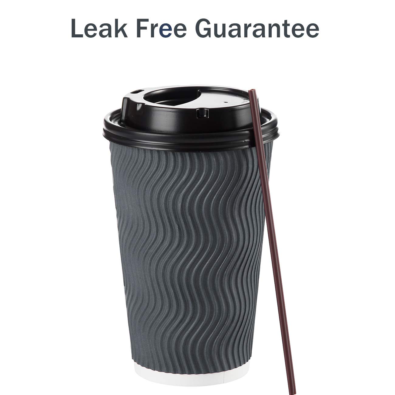16 oz Disposable Coffee Cups with Lids and Straws - 90 Pack Insulated Paper Cups for Hot & Cold Beverages, Espresso, Tea - Reusable Ripple Design Protects Fingers from Heat - Perfect for Coffee Shops, Offices, and Takeout Drinks
