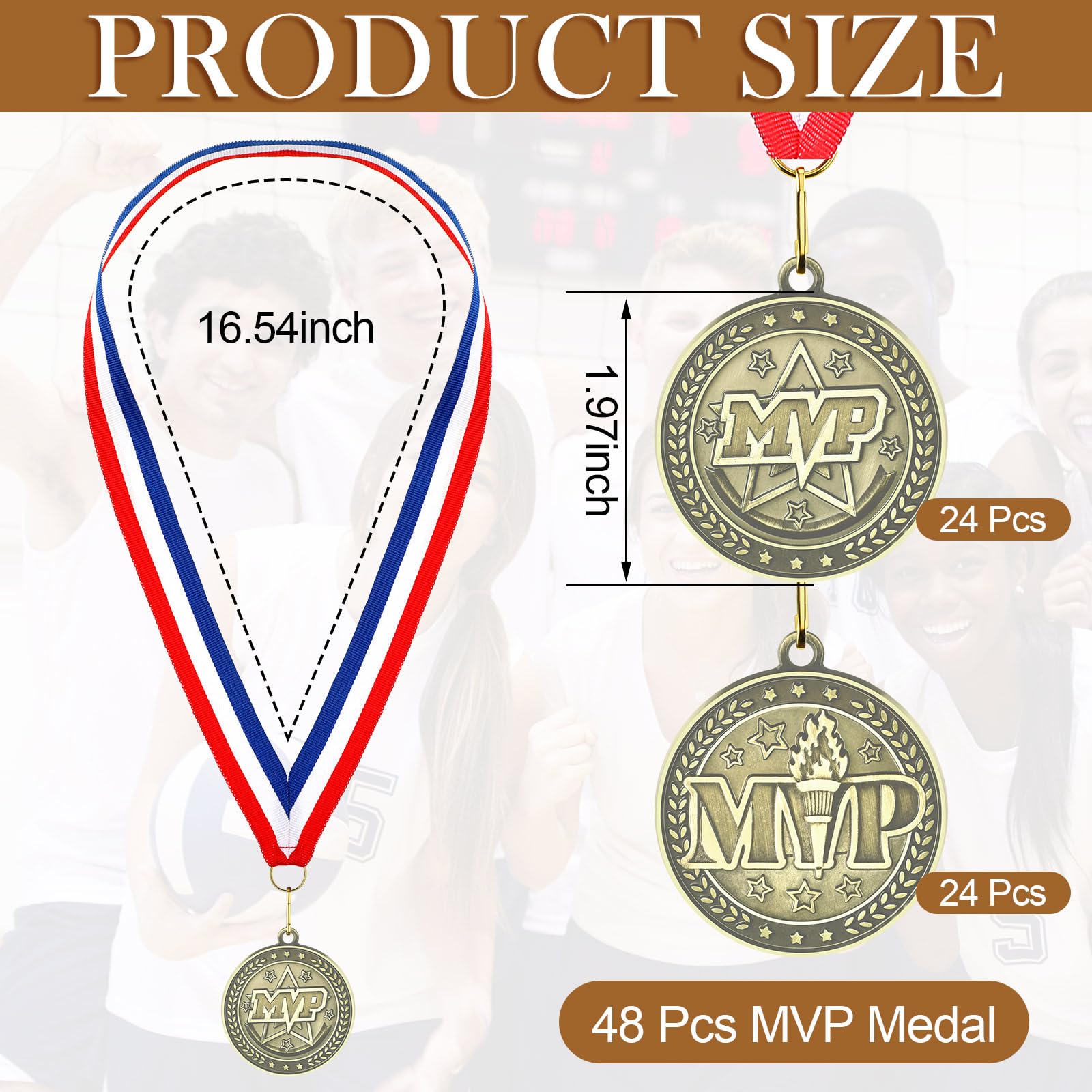 48 Pcs Gold Award Medals with Neck Ribbons - Champion Medals for Sports Competitions, School Field Day, Birthday Party Prizes & Winner Trophies - Perfect for Track Meets, Soccer Tournaments, and Award Ceremonies