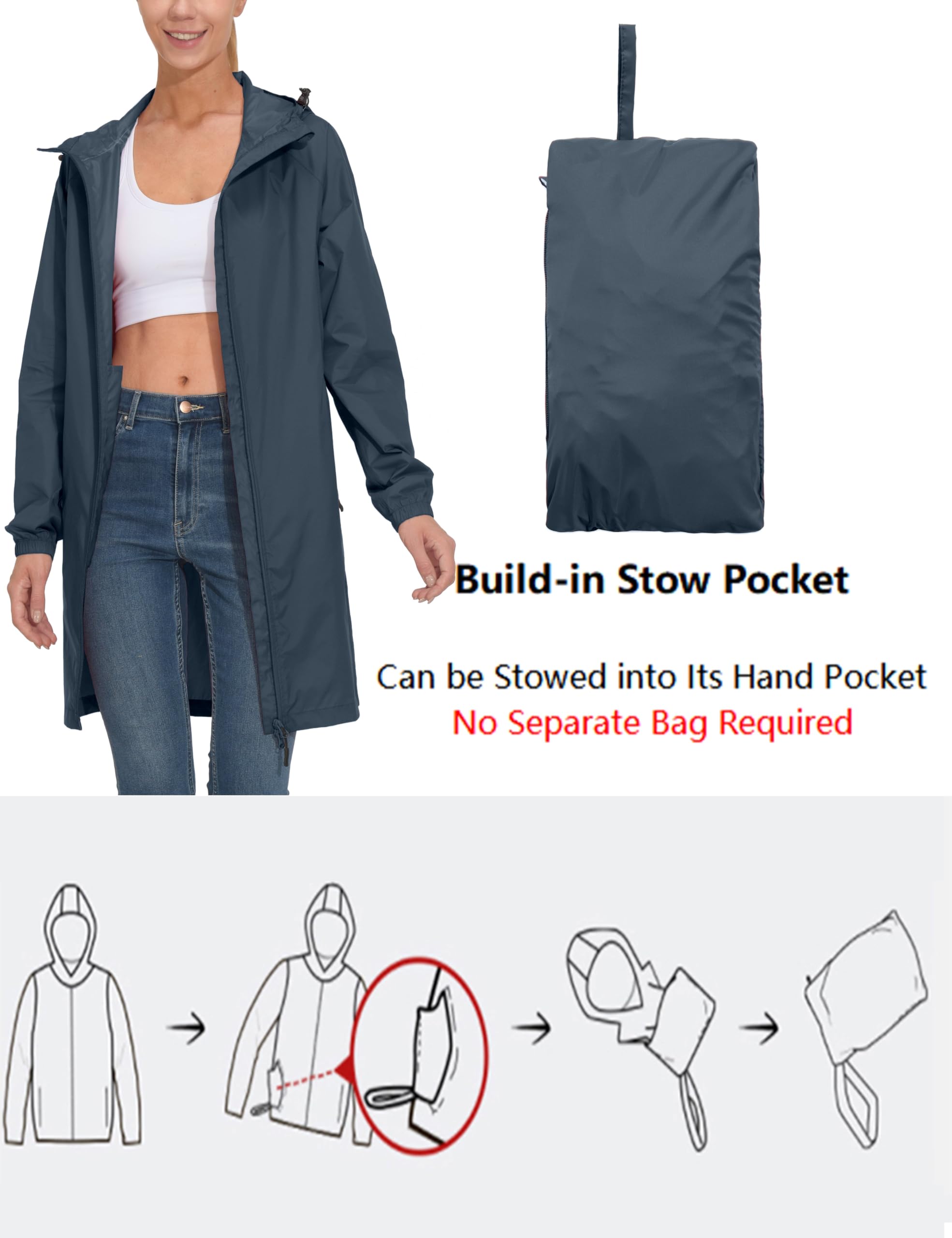 Mapamyumco Women's Ultra-Light Packable Waterproof Rain Jacket with Hood & Zipper Pockets - Perfect for Hiking, Travel & Outdoor Activities in All Weather Conditions