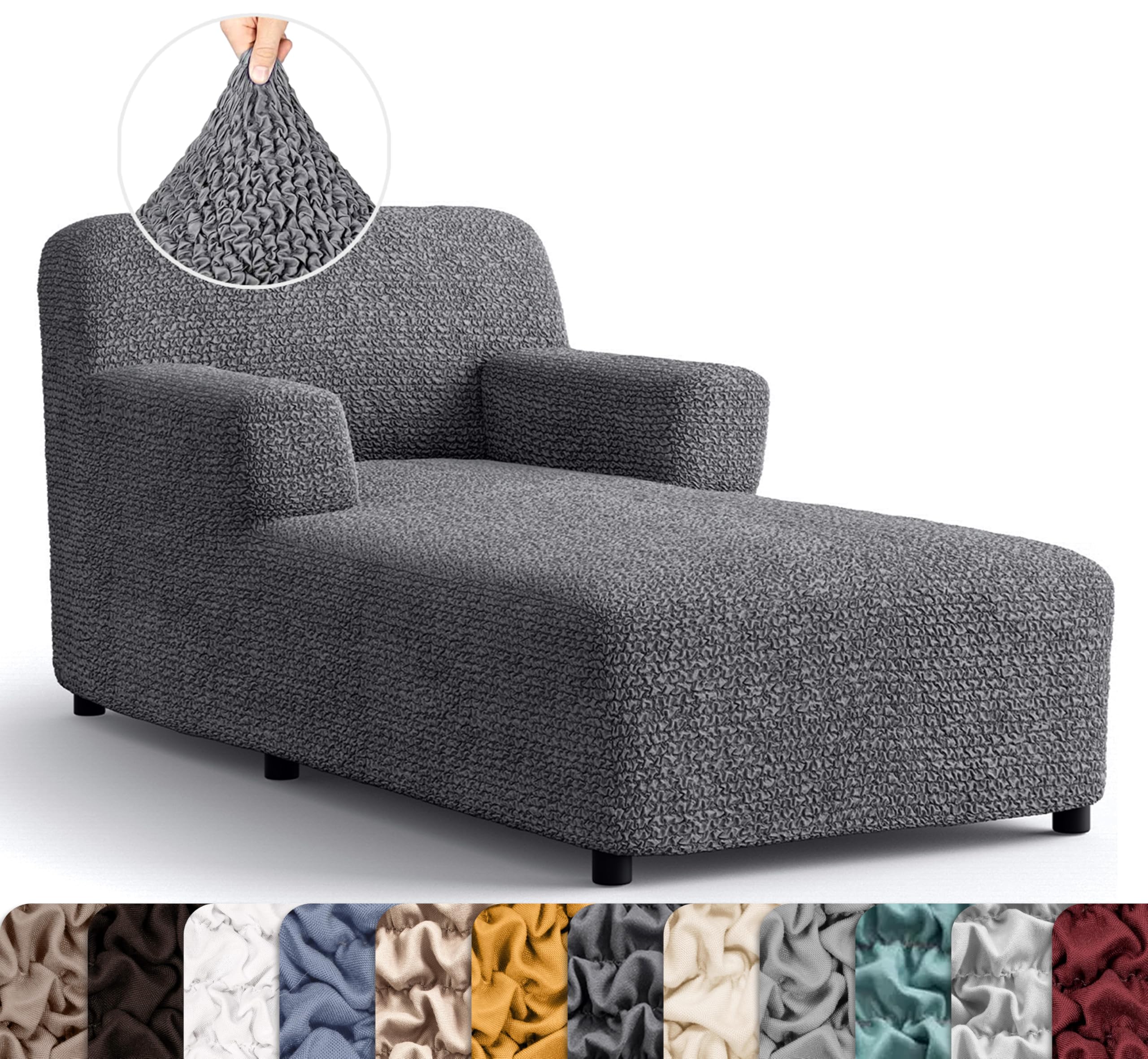 PAULATO BY GA.I.CO. Chaise Lounge Cover - Stretchable Microfiber Slipcover for Sofa & Chair - 1-Piece Form Fit Furniture Protector - Dark Grey - Perfect for Living Room, Patio & Outdoor Use