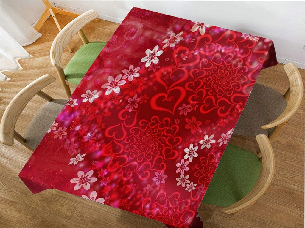 Valentine's Day Floral Heart Tablecloth - 60x84 Inch Decorative Rectangle Table Cover for Dining, BBQ, Picnic & Coffee Table - Romantic Home Decor & Party Supplies