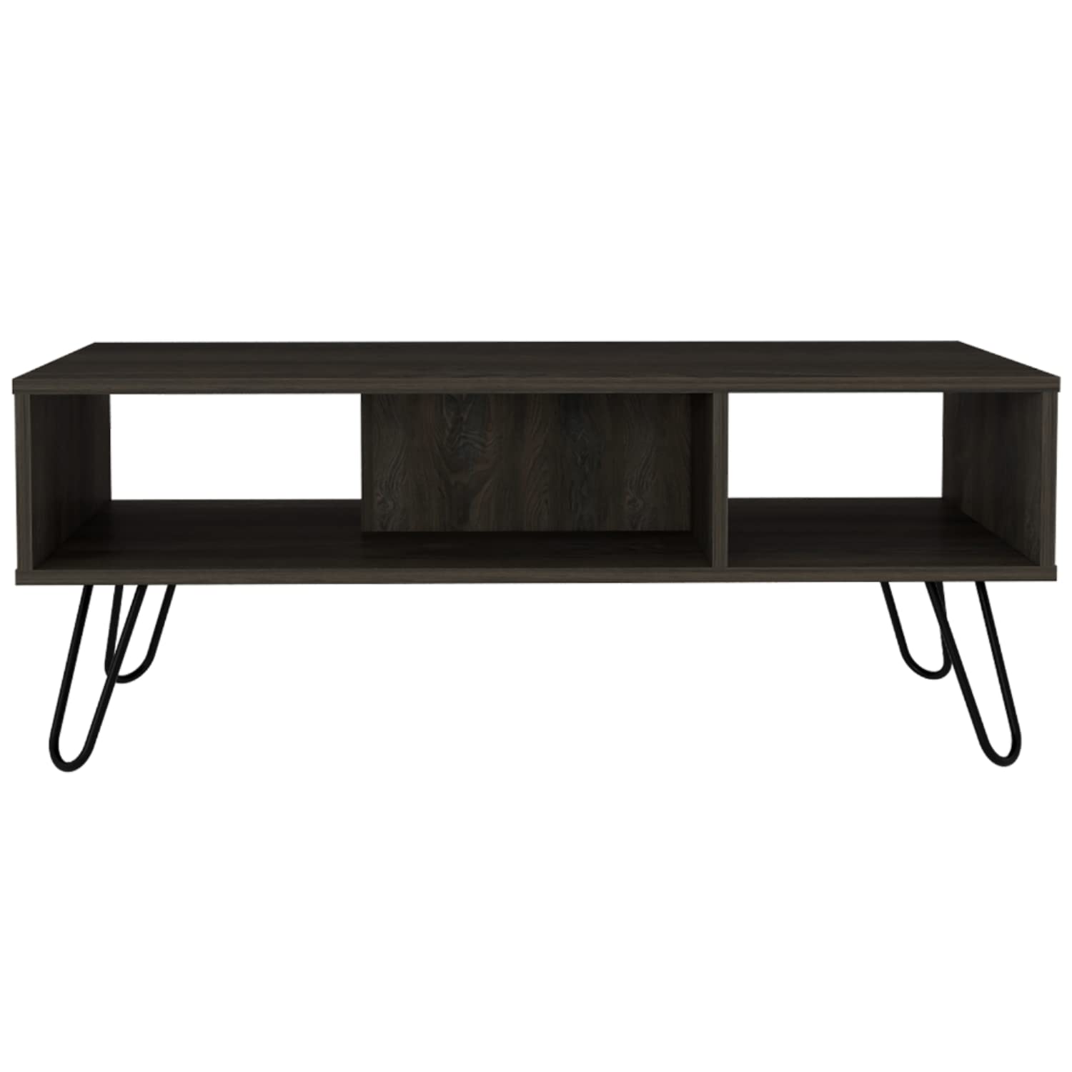 Vassel Modern Espresso Coffee Table with 4 Sturdy Legs & 2 Spacious Shelves - Perfect for Living Room, Lounge, or Office Decor