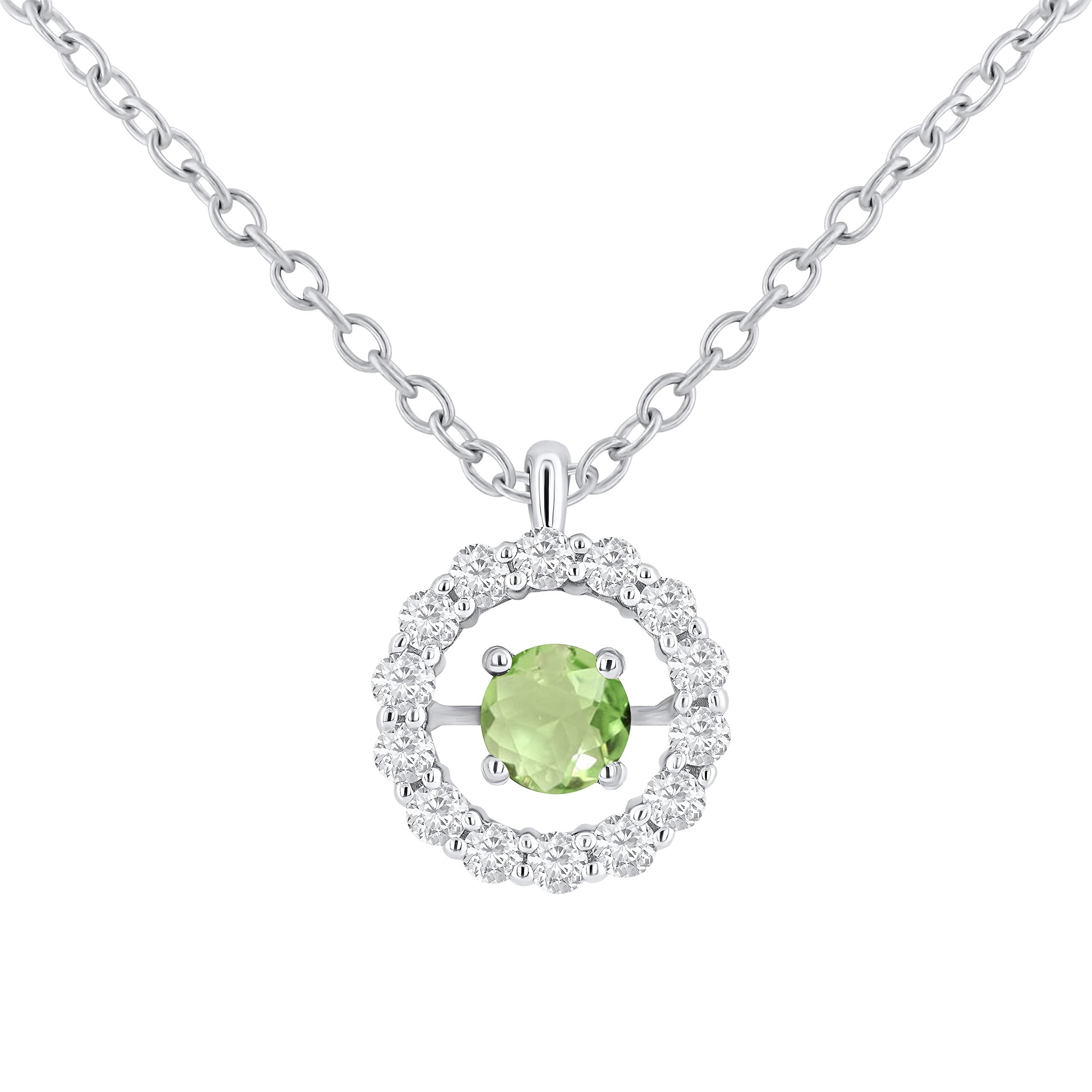 Dazzlingrock 3.9mm Round Peridot & 0.30 CT White Diamond Pendant Necklace in 10K Solid White Gold for Women - Elegant Jewelry Gift for Anniversary, Birthday & Special Occasions