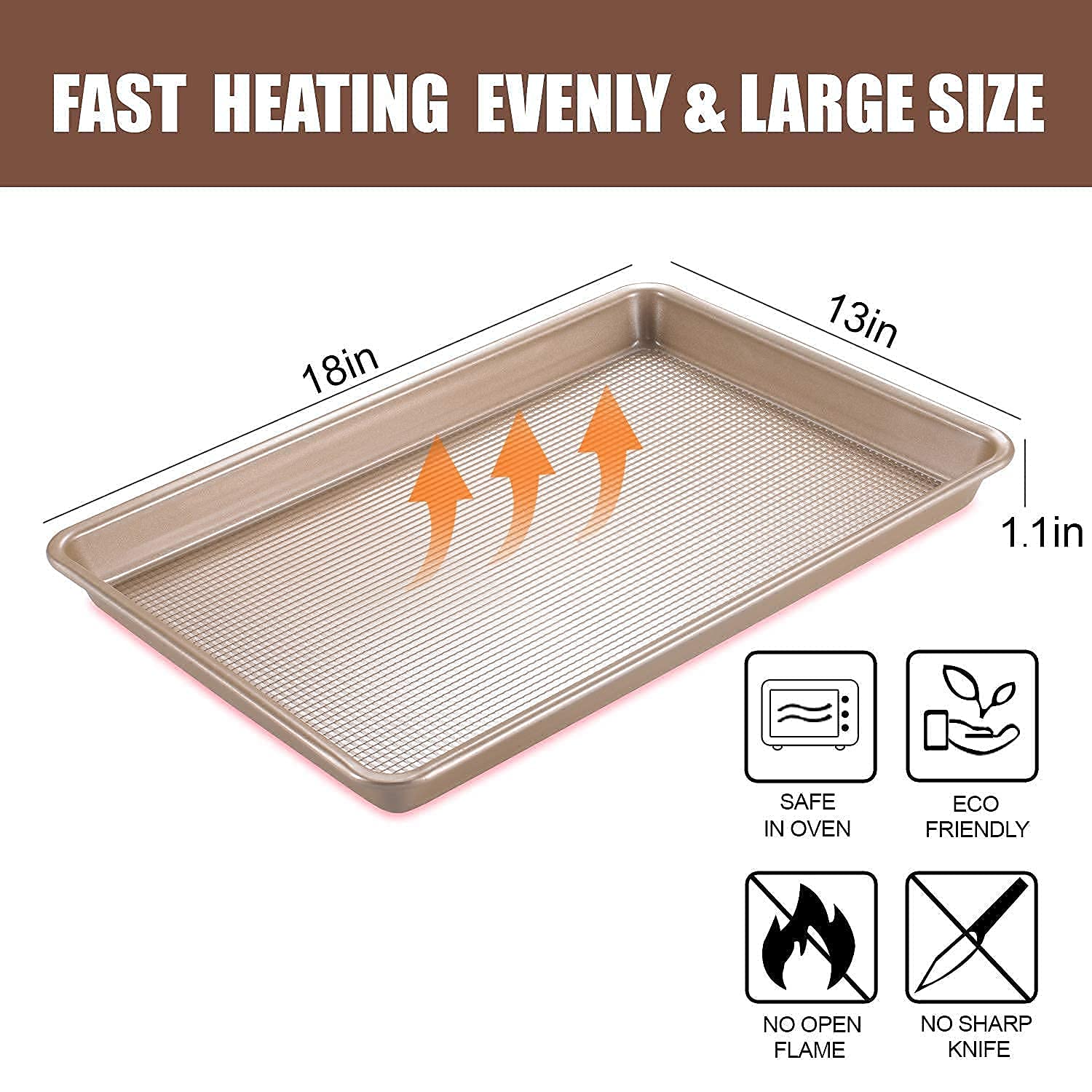 Nonstick Cookie Sheet Set - 13inch & 18inch Gold Baking Pans for Oven, Perfect for Cookies, Roasting Vegetables & Meal Prep