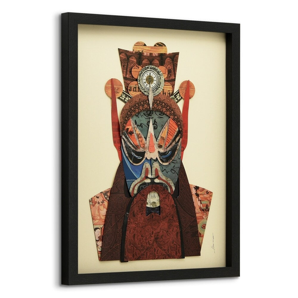 Beijing Opera Mask & Jiangwei Alex Zeng's Dimensional Collage Art - Framed Under Glass in Black Shadow Box | Perfect for Home Decor, Office Display & Cultural Gift Giving