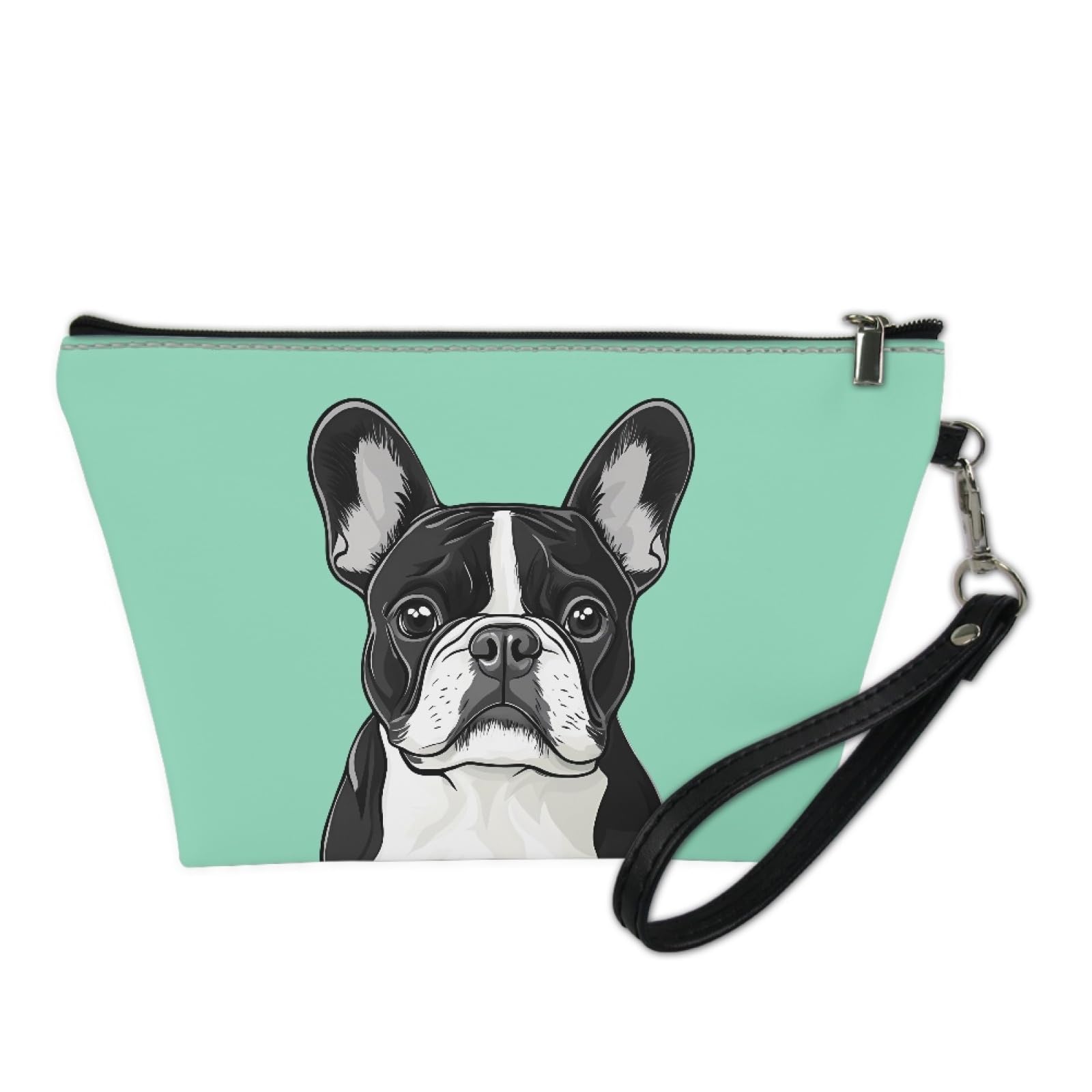 Boston Terrier Makeup Bag PU Leather Cosmetic Case with Strap - Travel & Gym Essentials
