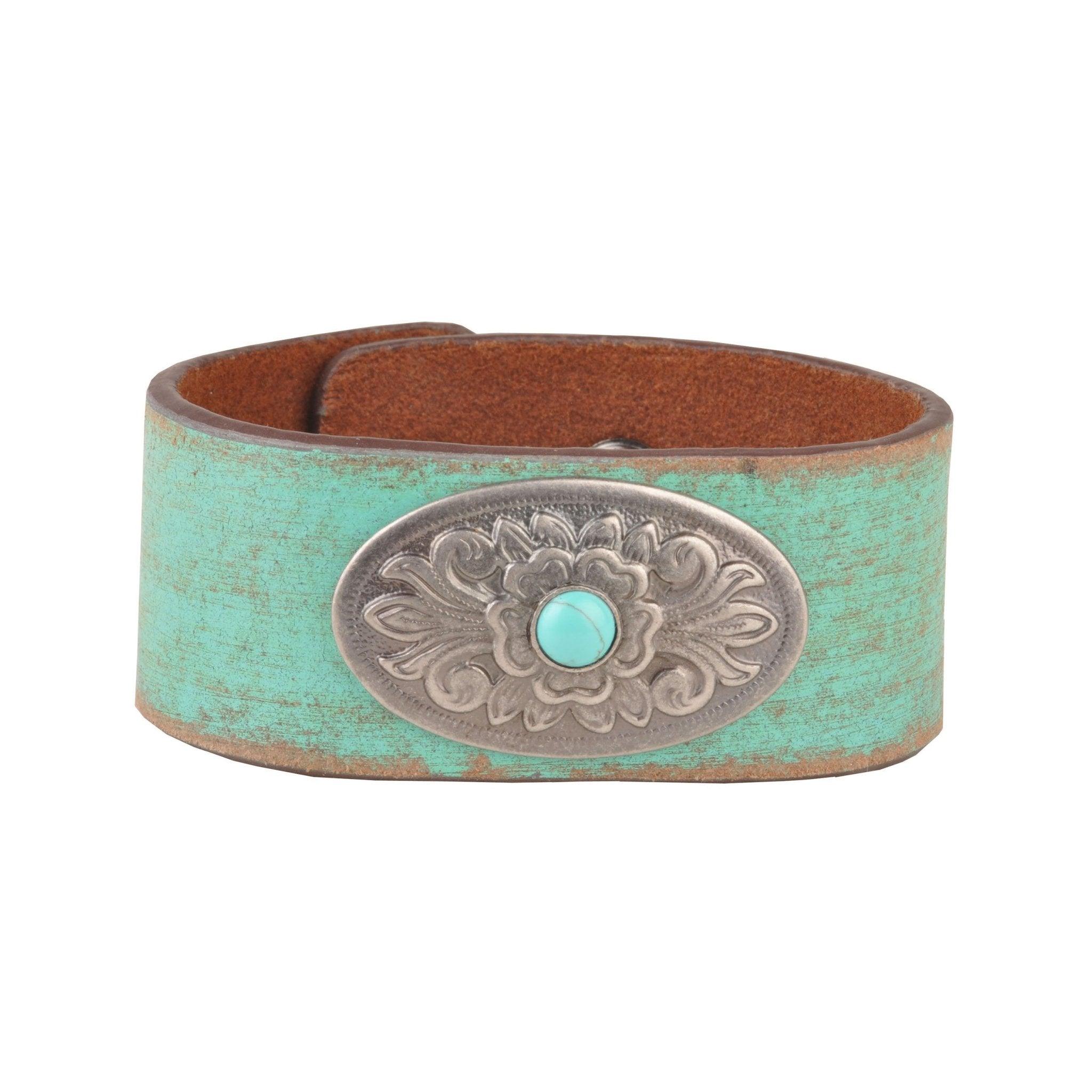 Handmade Turquoise Concho Leather Bracelet - Genuine Leather & Natural Stone - Boho Western Jewelry for Women - Perfect for Festivals, Parties & Everyday Wear