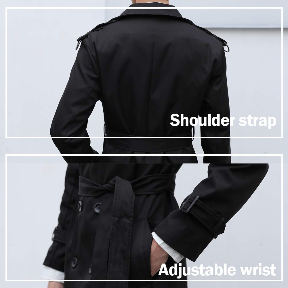 Pantete Men's Double Breasted Trench Coat - Oversized Casual Windbreaker with Lapel - Long Jacket Overcoat for Business, Travel & Fall Fashion