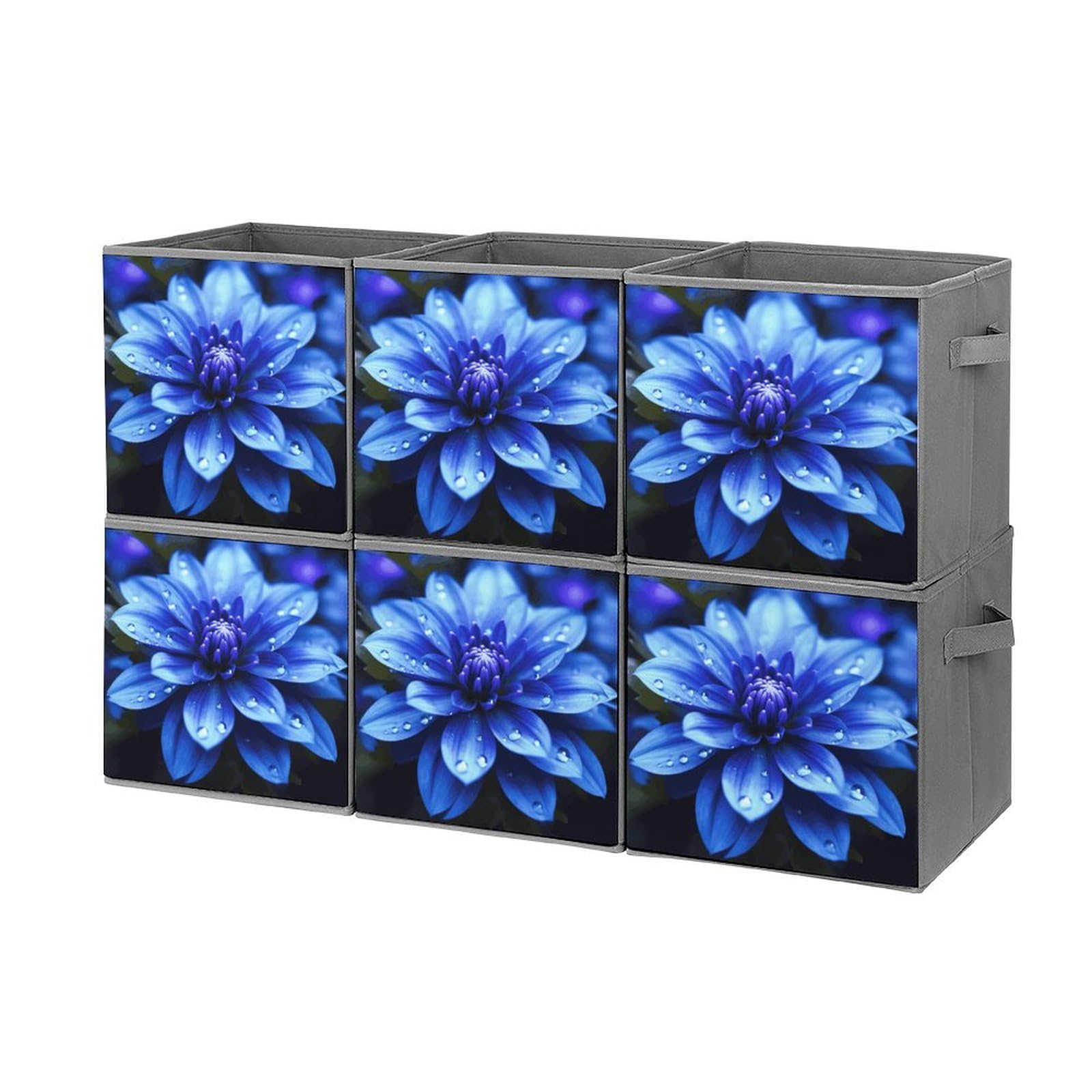 6-Piece Collapsible Storage Bins with Handles - Blue Floral Printed Foldable Organizing Baskets for Home, Closet, Shelves & Office | Space-Saving Storage Solutions for Toys, Books & Household Items