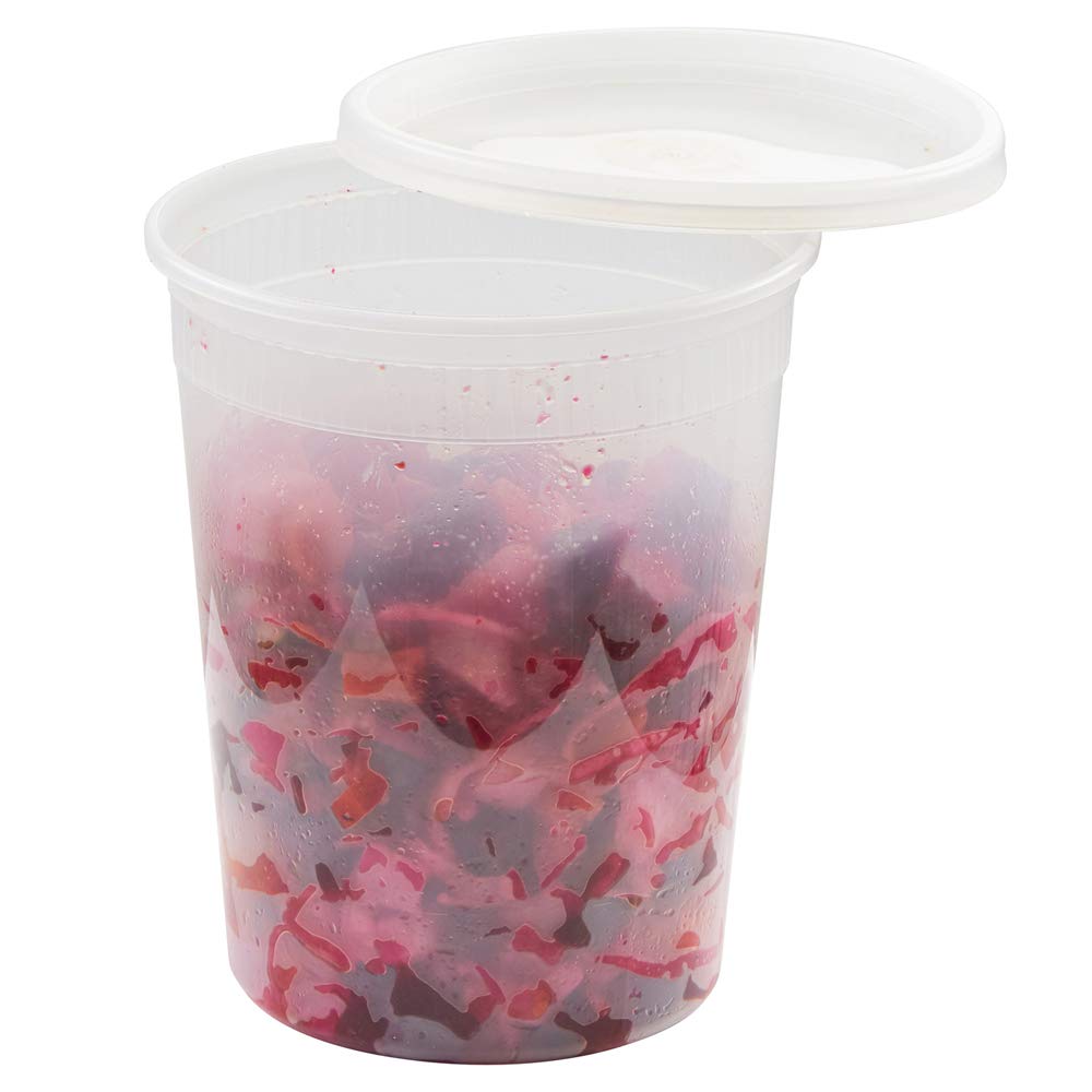 (96 Pack) 32 oz Heavy Duty Translucent Plastic Food Storage Containers with Lids - Microwave Safe, Leakproof Deli Containers for Soup, Takeout & Meal Prep by Tezzorio | Perfect for Restaurants, Catering & Home Kitchen Organization