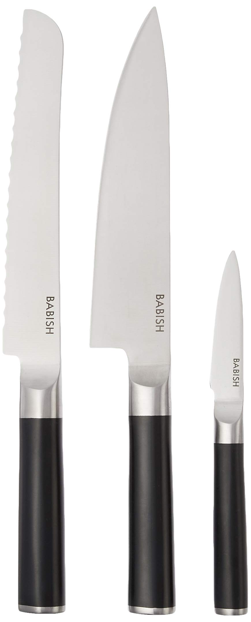 Premium Babish German High-Carbon 1.4116 Steel Knife Set - 3-Piece Professional Kitchen Cutlery (Chef Knife, Bread Knife, Pairing Knife) with Protective Knives Roll - Ideal for Home Chefs, Cooking Enthusiasts & Culinary Professionals