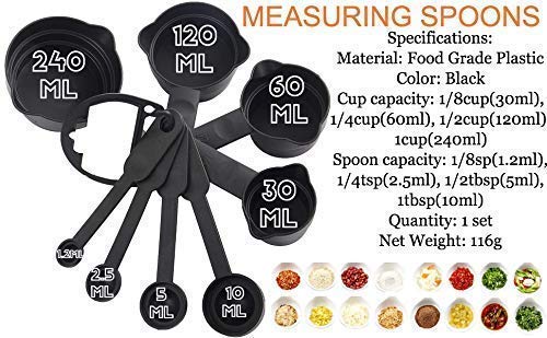 ARDVI 8-Piece Black Measuring Cups and Spoons Set with Silicone Spatula & Brush - Premium Kitchen Baking Tools for Cooking, Baking, and Measuring Ingredients