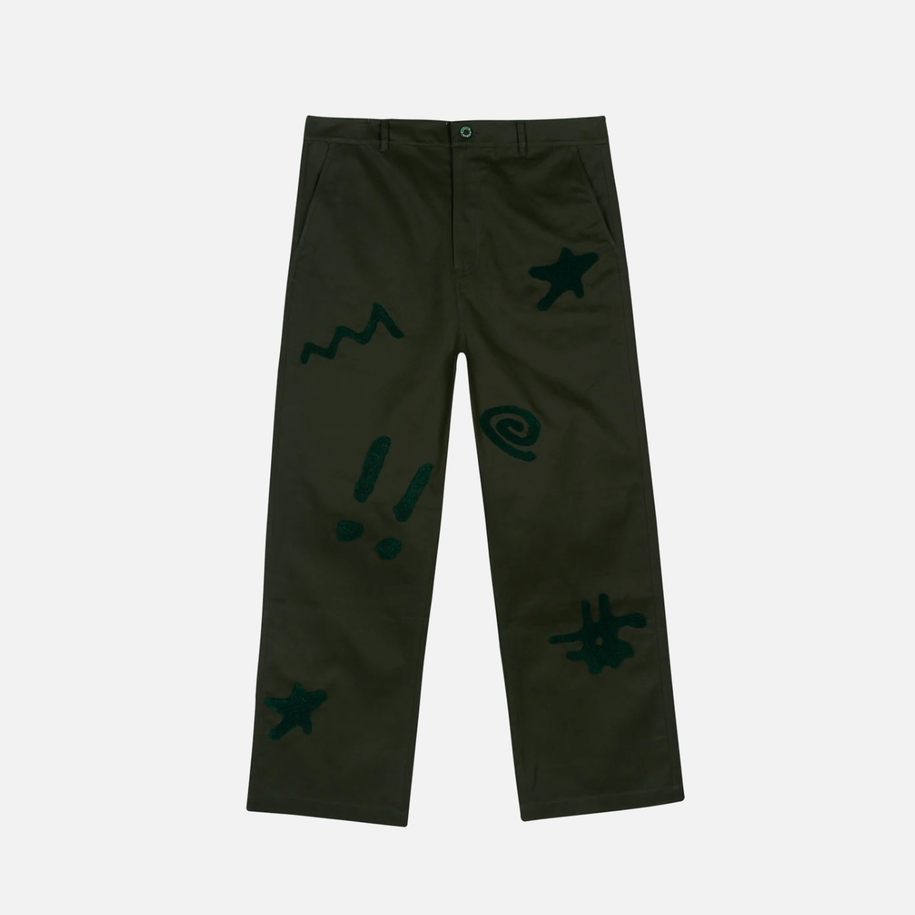 Chenille Symbols Four Pocket Pants - Deep Green | Comfortable & Stylish Casual Wear for Men & Women | Perfect for Outdoor Activities, Hiking & Everyday Use