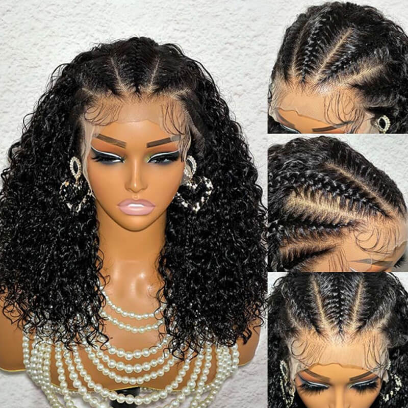 Eullair Quick Install Pre-Styled 13x4 Lace Front Wig - Human Hair Braiding Bob with Half Braid Half Curly 180 Density | Perfect for Daily Wear, Parties & Cosplay