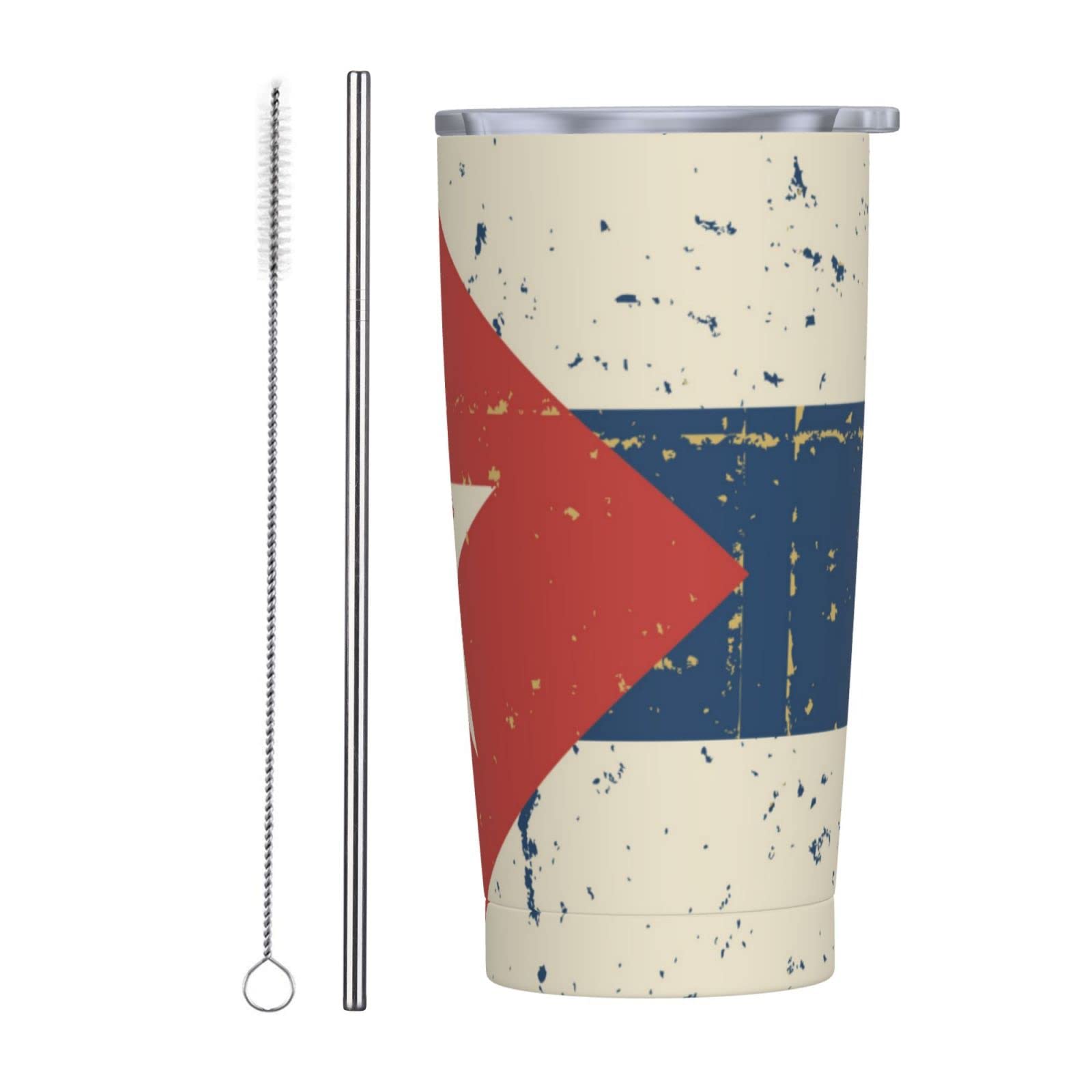 SWEET TANG 20oz Spill-Proof Vacuum Insulated Stainless Steel Coffee Tumbler with Straw - Retro Cuban Flag Design, Reusable Travel Mug for Hot/Cold Drinks, Perfect Gift for Men & Women - Ideal for Office, Commuting, and Outdoor Activities