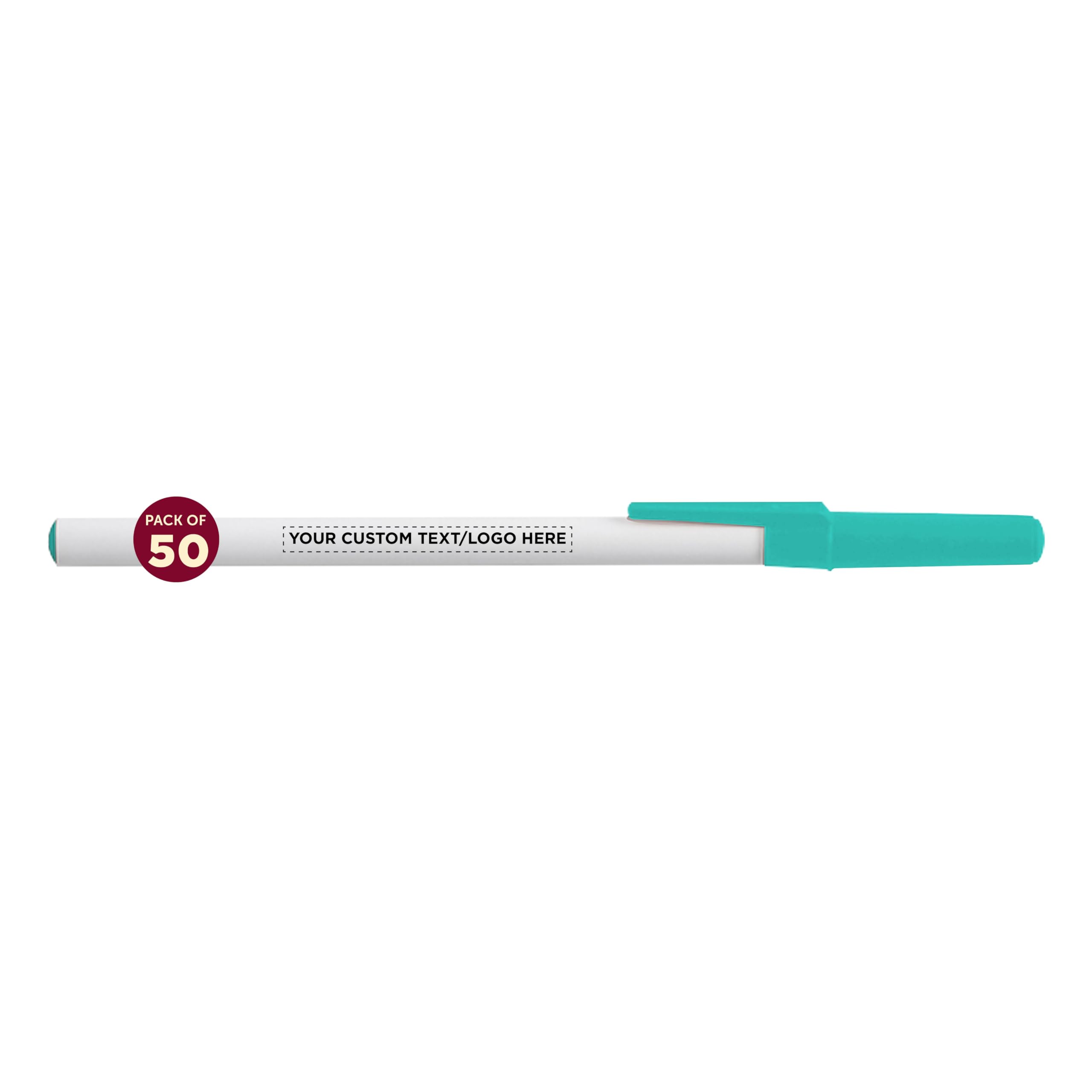 Custom Printed Bulk Pack of 50 Black Ink Stick Pens - Personalized Promotional Pens for Office, School, Business, Tradeshows & Events - Perfect for Branding, Giveaways & Corporate Gifts (Teal)