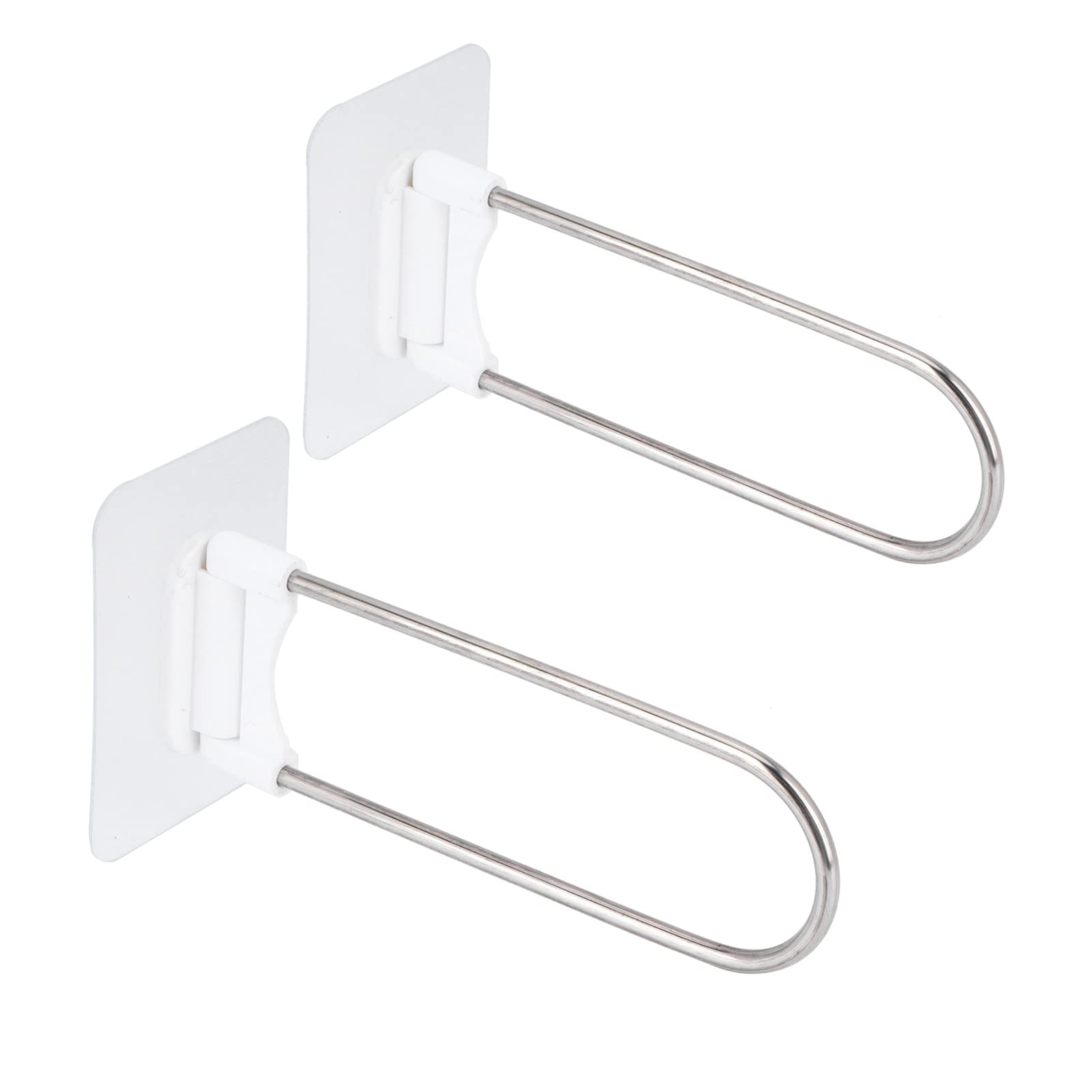 Stainless Steel U-Shaped Clothes Hanger Organizer - Space Saving Wall Mounted Towel & Clothing Rack with Adhesive Hooks - Foldable Laundry Storage Solution for Closet, Bathroom & Dorm Organization