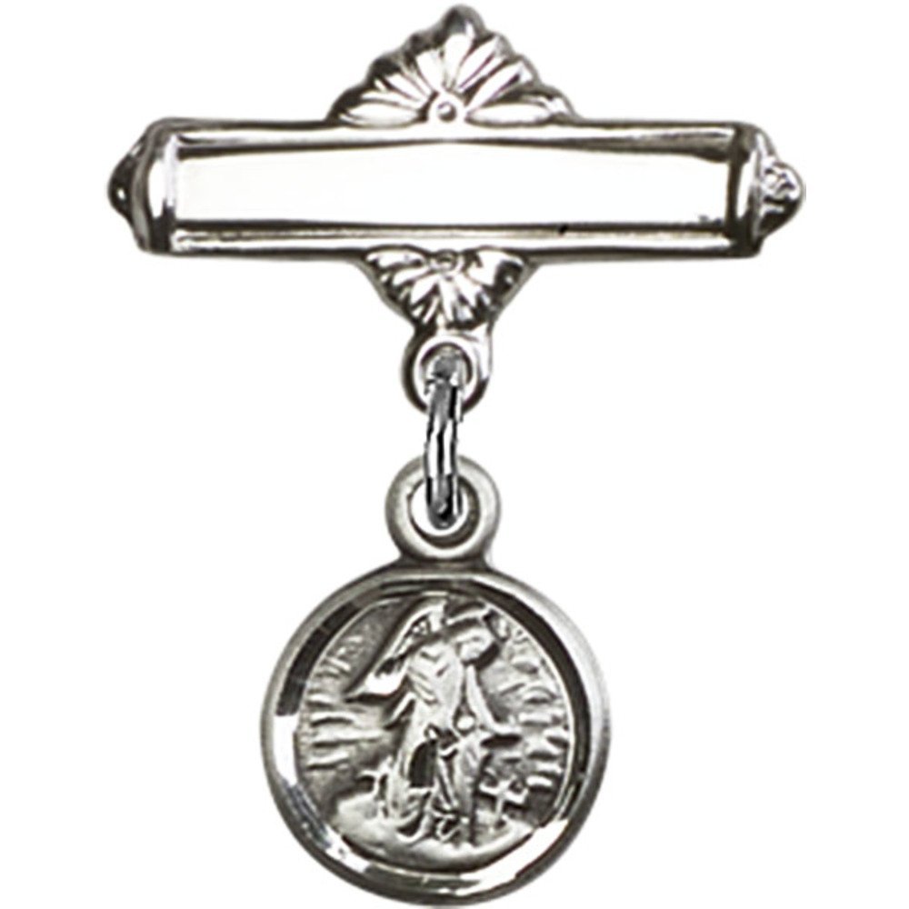 Sterling Silver Baby Badge with Guardian Angel Charm - 7/8