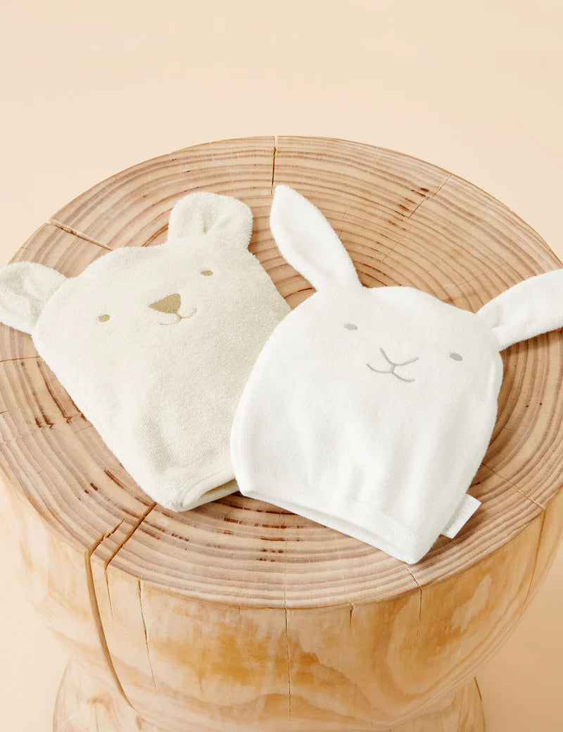 Purebaby Organic Cotton Bunny Bath Mitt - Soft Baby Wash Glove for Gentle Bath Time - Perfect for Newborns, Infants & Toddlers - Ideal for Sensitive Skin Care & Spa Moments