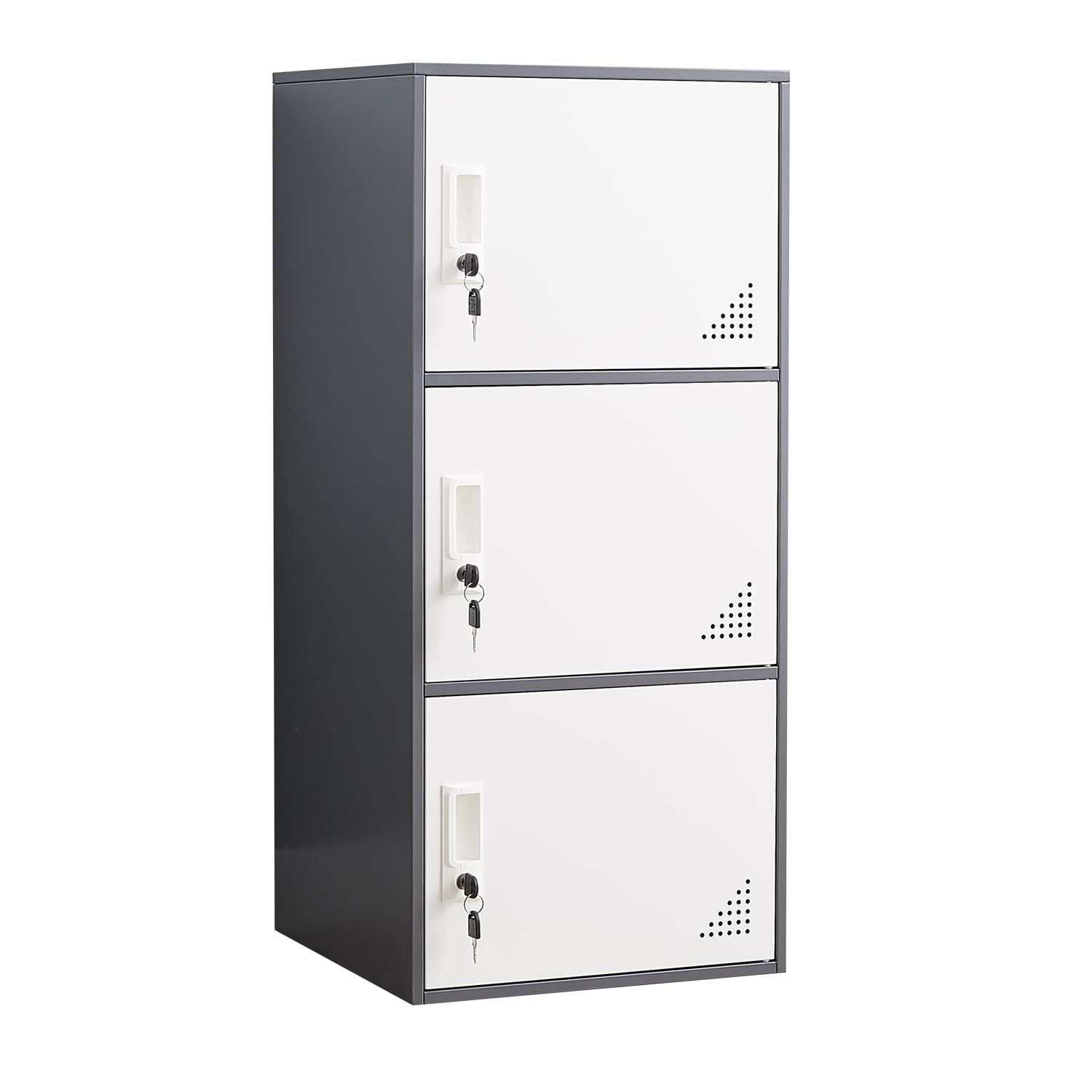3-Door Metal Locker - Heavy Duty Steel Storage Cabinet for Office, Home & School - Secure Vertical Organizer for Clothes, Books & Supplies - Perfect for Employee Lockers, Classroom Storage & Home Organization