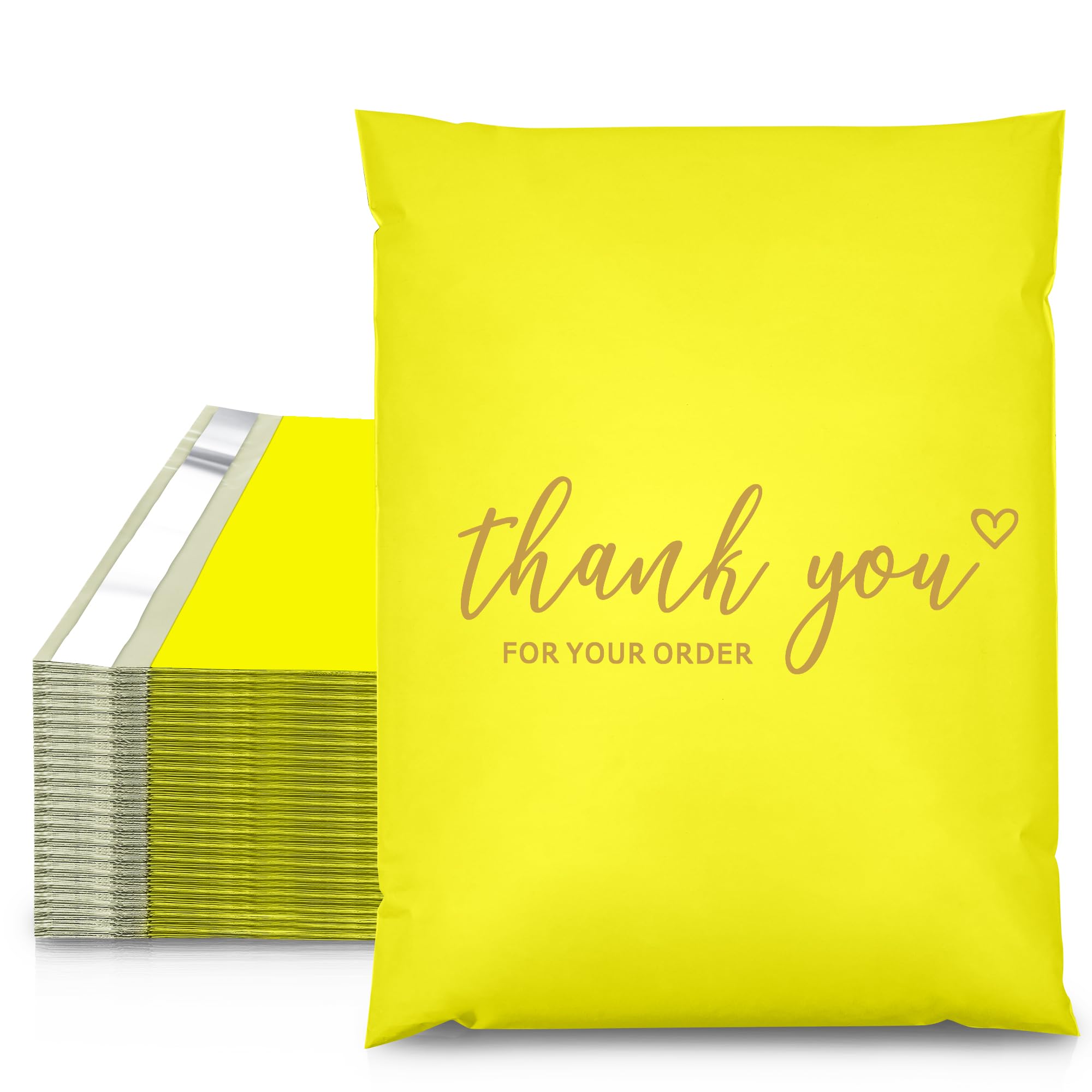 JinRuiKJ 10x13 Inch 100-Pack Thank You Poly Mailers - Waterproof & Tear-Resistant Shipping Bags for Clothing & Small Business | Strong Adhesive Mailing Envelopes in Yellow | Perfect for Ecommerce, Retail Packaging & Gift Shipping