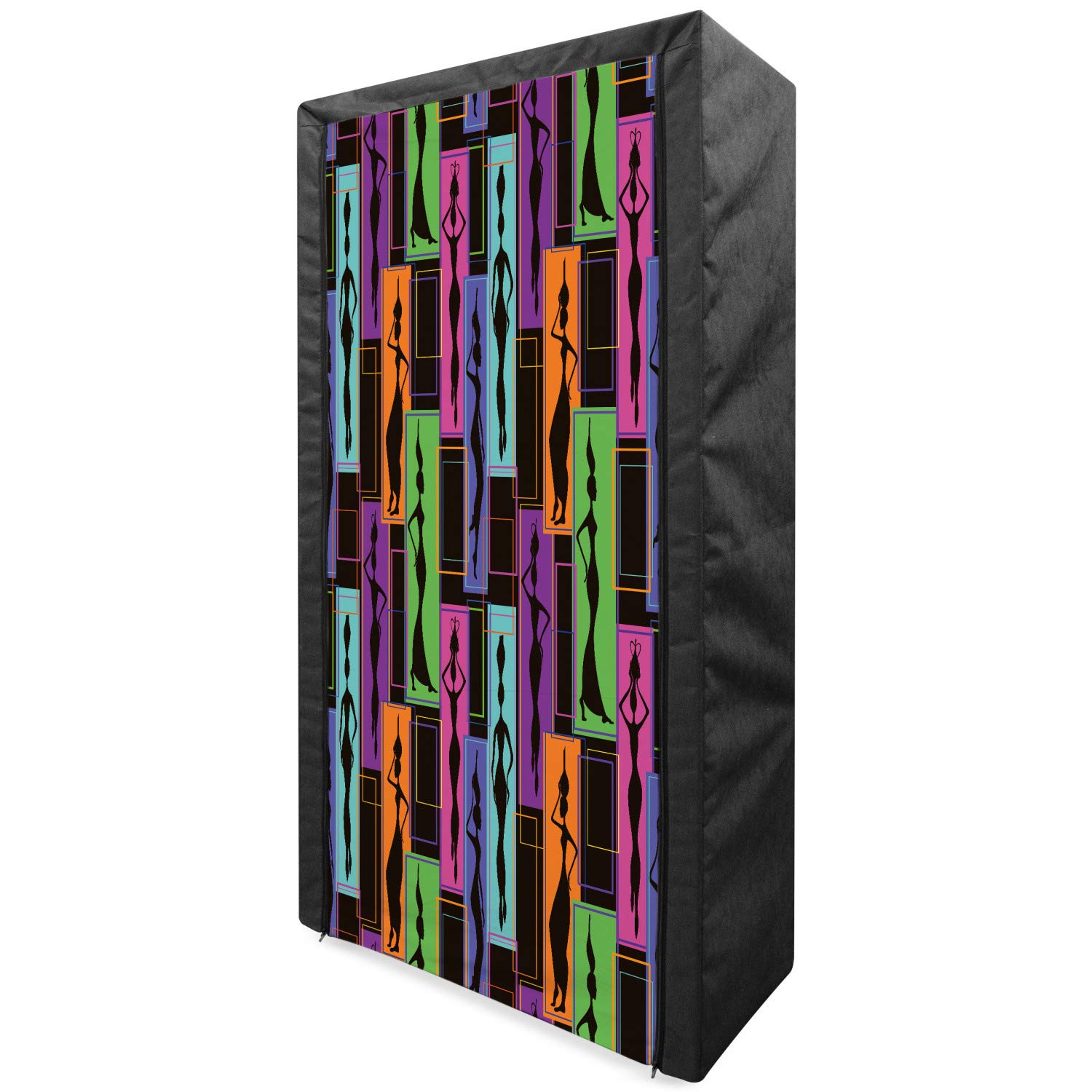 Ambesonne African Portable Fabric Wardrobe - Colorful Abstract Geometric Pattern with Women Carrying Vases, 33.5