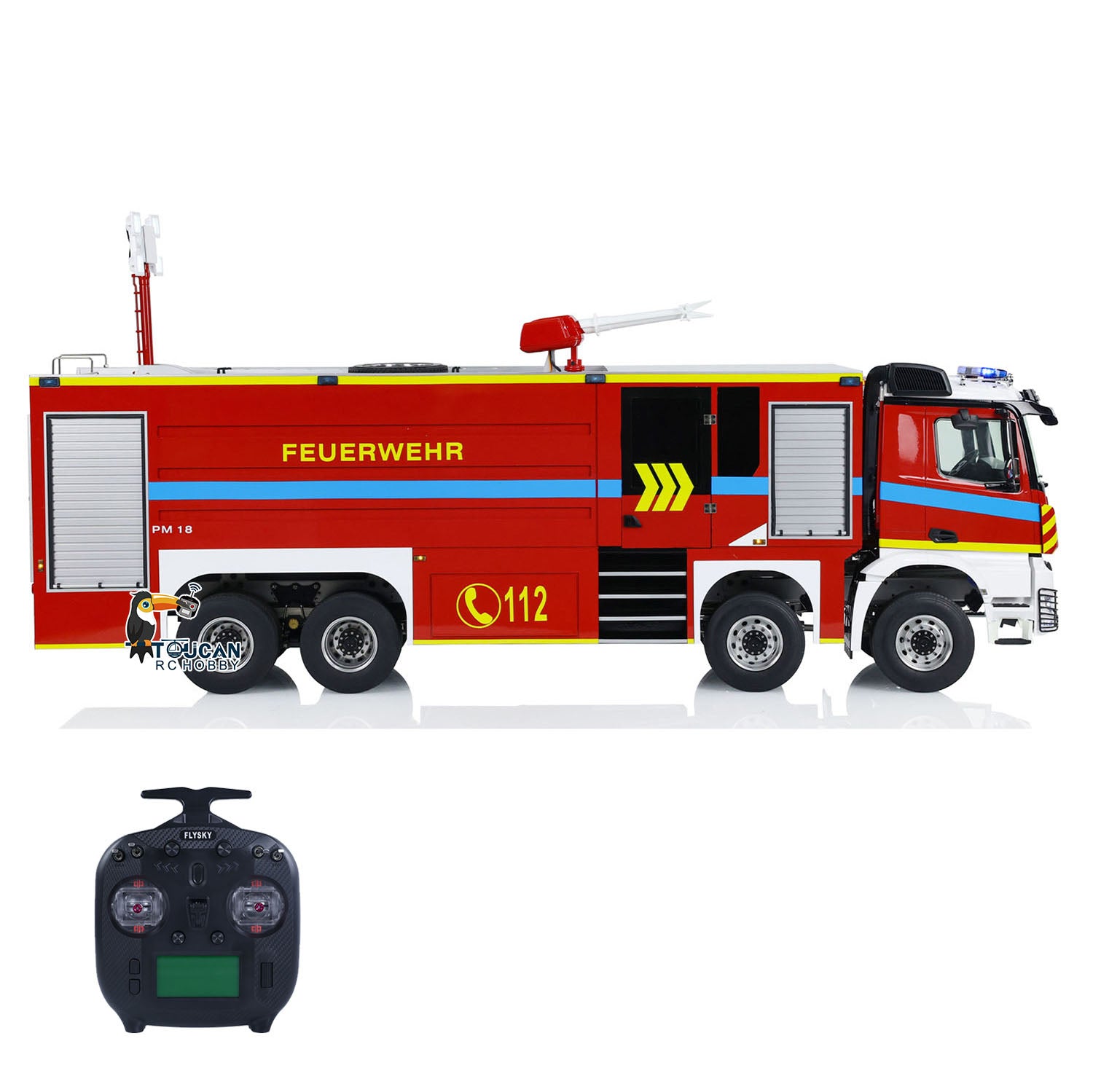 1/14 Scale 8x8 RC Fire Truck with Light & Sound - Metal Chassis, Pre-Assembled & Painted - Includes Motor, ESC & Servo - Remote Control Fire Engine for Kids & Adults - Perfect for Collecting, Racing & Emergency Simulation Play