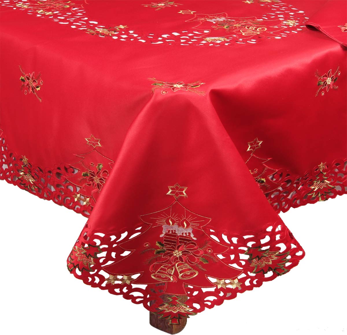 Premium Embroidered Poinsettia Bell Christmas Tablecloth Set - 88