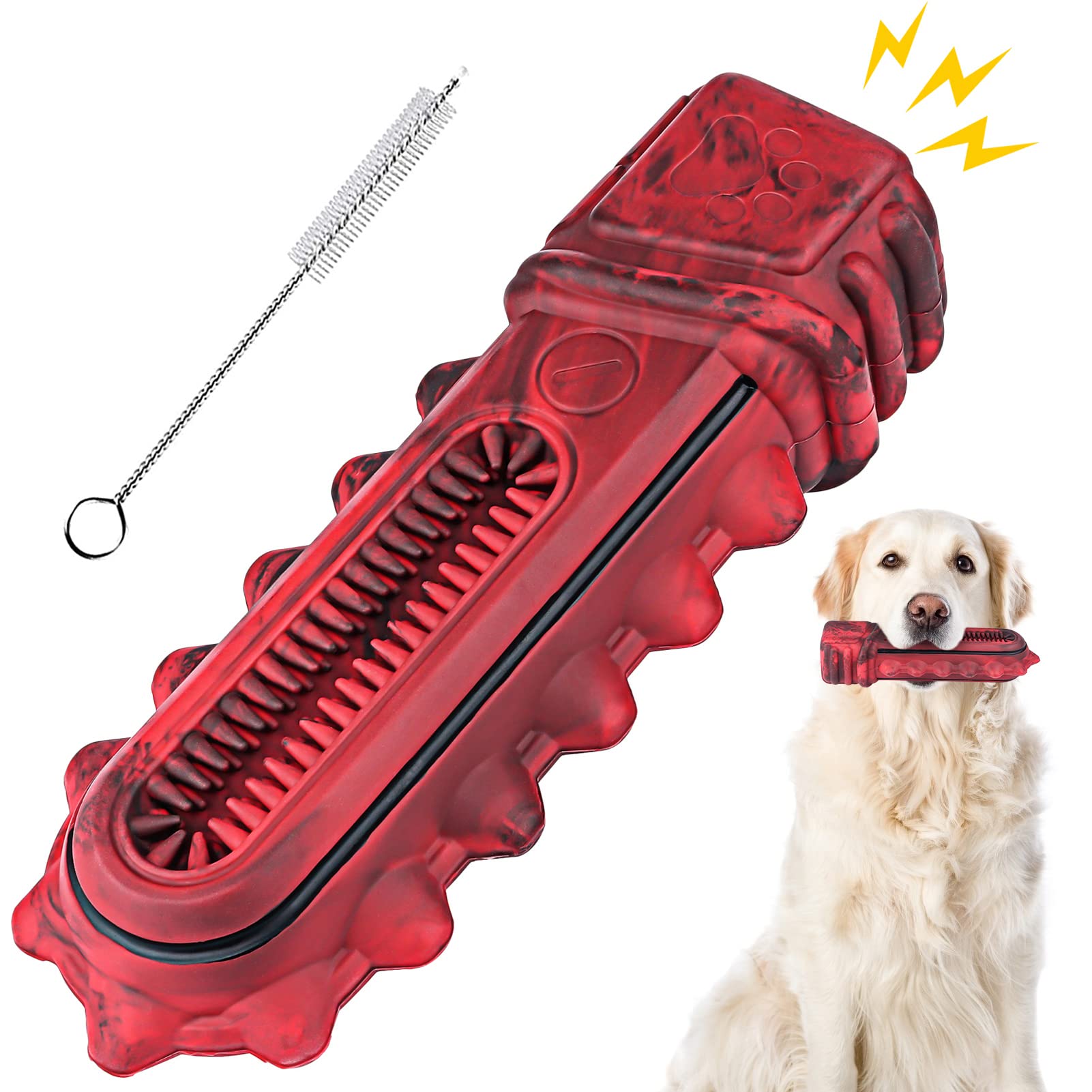 Durable Dog Chew Toys & Toothbrush for Aggressive Chewers - Interactive Rubber Squeaky Toys for Medium/Large Dogs - Perfect for Training, Teething & Dental Cleaning - Great for Playtime & Oral Health