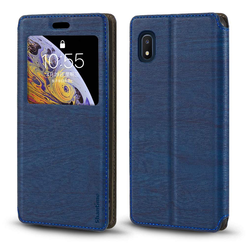 **Samsung Galaxy A10e Case - Wood Grain Leather Phone Cover with Card Holder & Magnetic Flip Window | Slim Protective Case for Samsung Galaxy A10e (Blue) | Perfect for Work, Travel & Daily Use**
