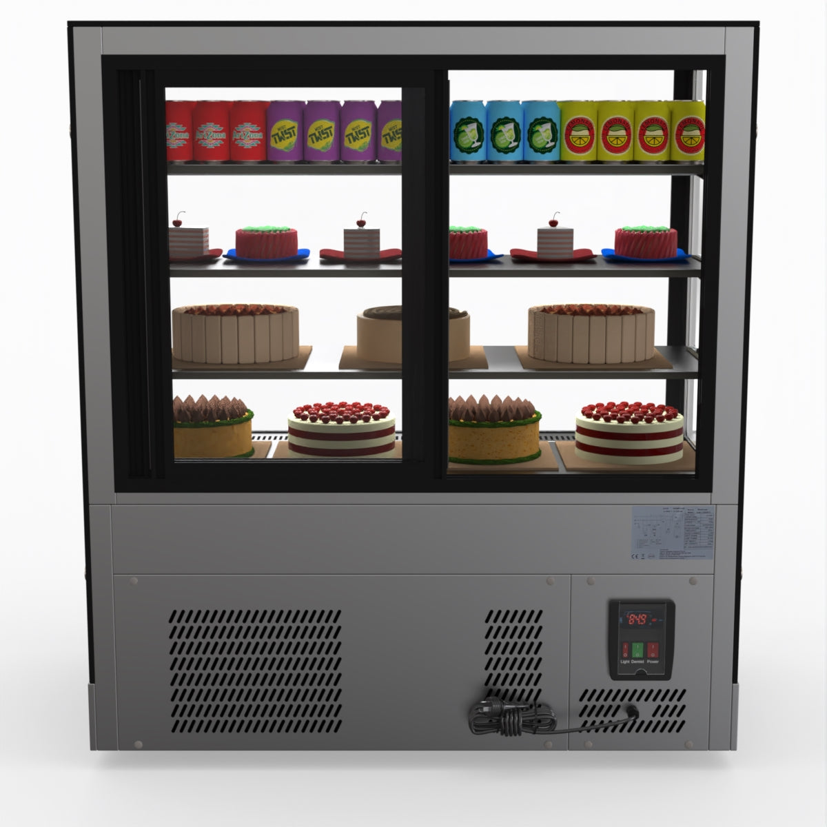 Bonvue Modern 3-Tier Cake Stand with 1200RF3 Refrigerated Display - Perfect for Bakeries, Dessert Shops & Wedding Cake Displays
