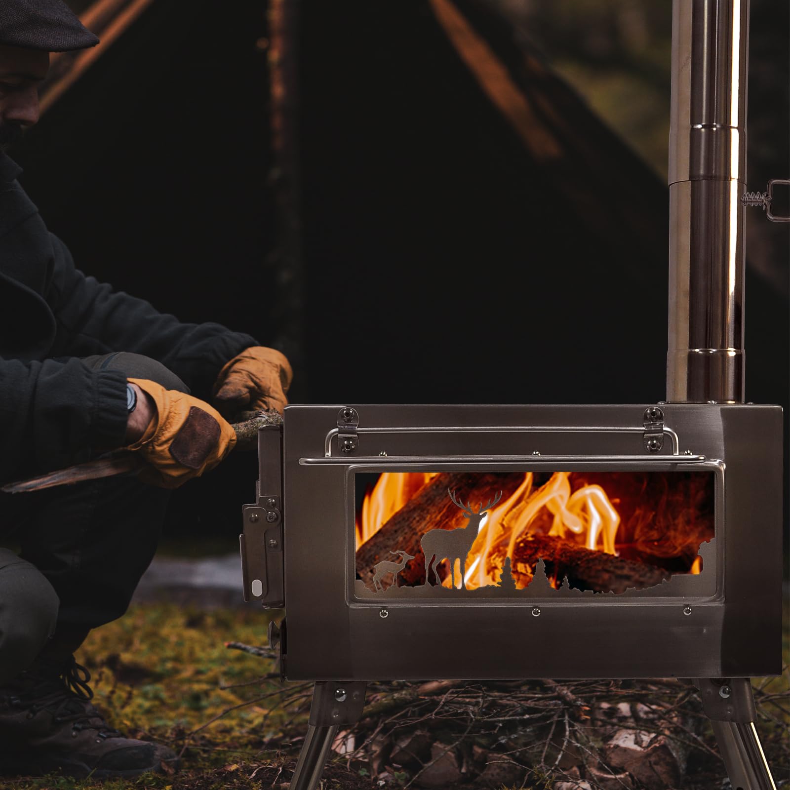Portable Outdoor Wood Burning Stove with Chimney Pipe - Camping, Hiking, Backpacking Cook Stove for Cooking, Fishing & Tent Use - Perfect for Outdoor Adventures & Emergency Preparedness