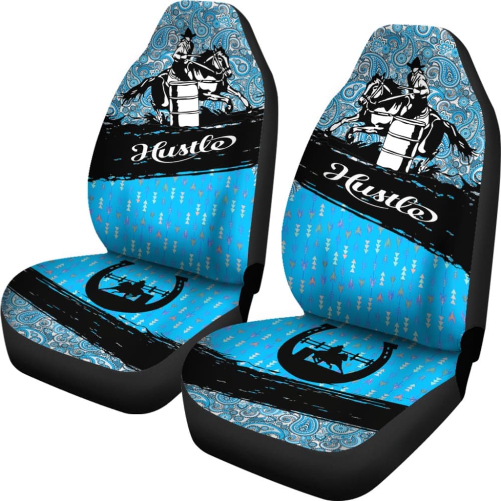 Barrel Racer Blue Horse Lover Car Seat Covers for Trucks & SUVs - Western Style Equestrian Design - Durable Neoprene Protection for Drivers & Passengers - Perfect for Rodeo, Horse Shows & Country Rides